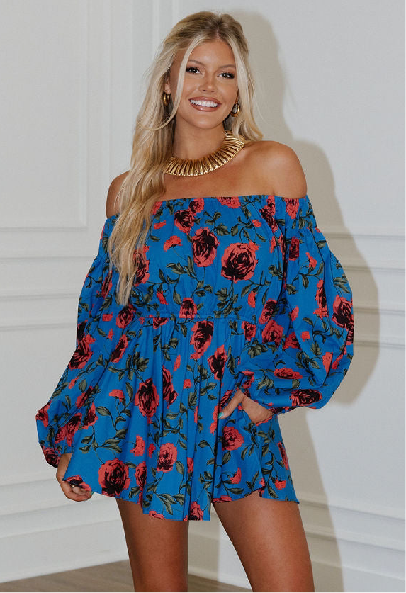 Massa Floral Dress-Blue Red