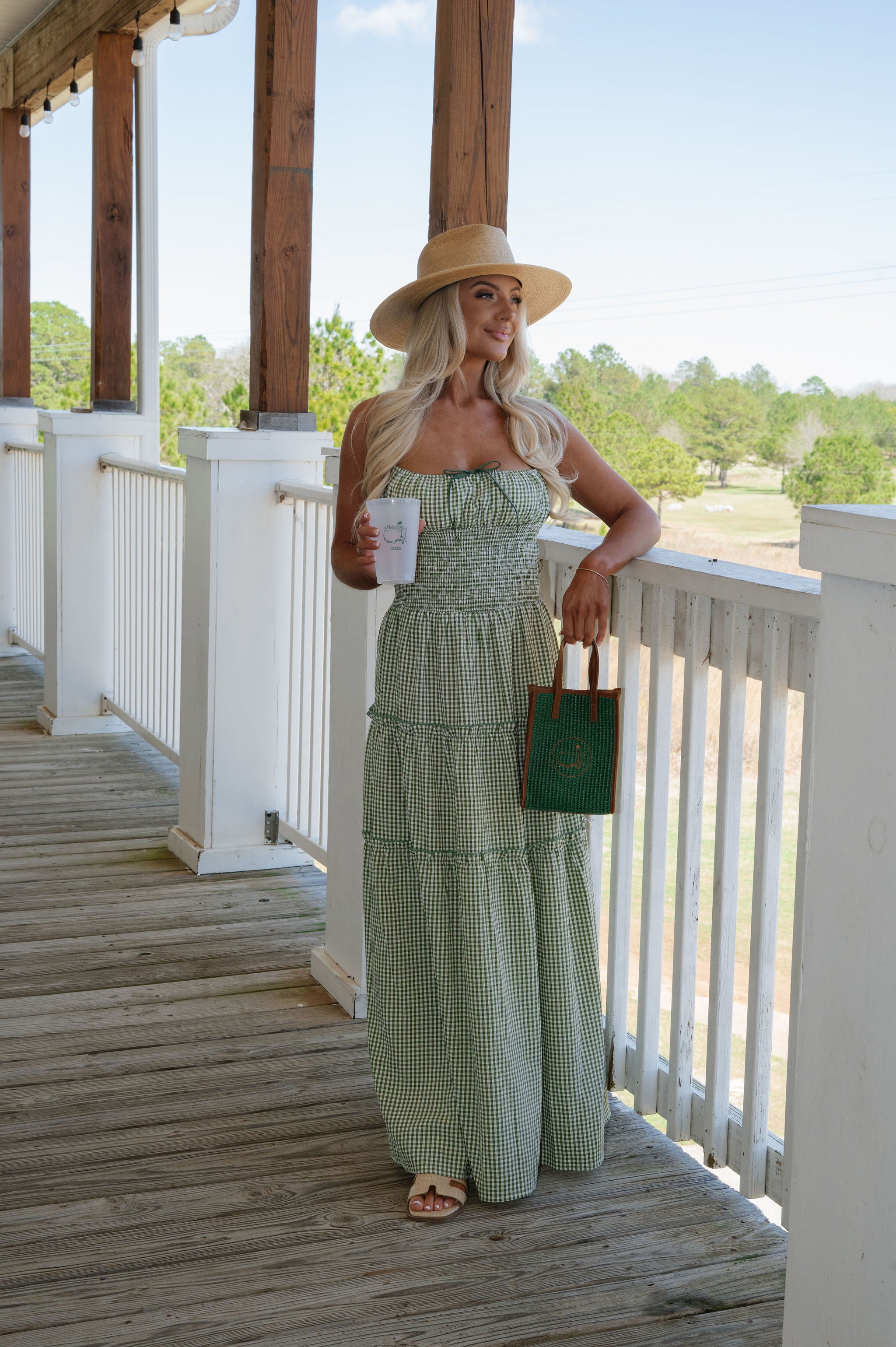 Carol Smocked Maxi Dress-Olive/Cream