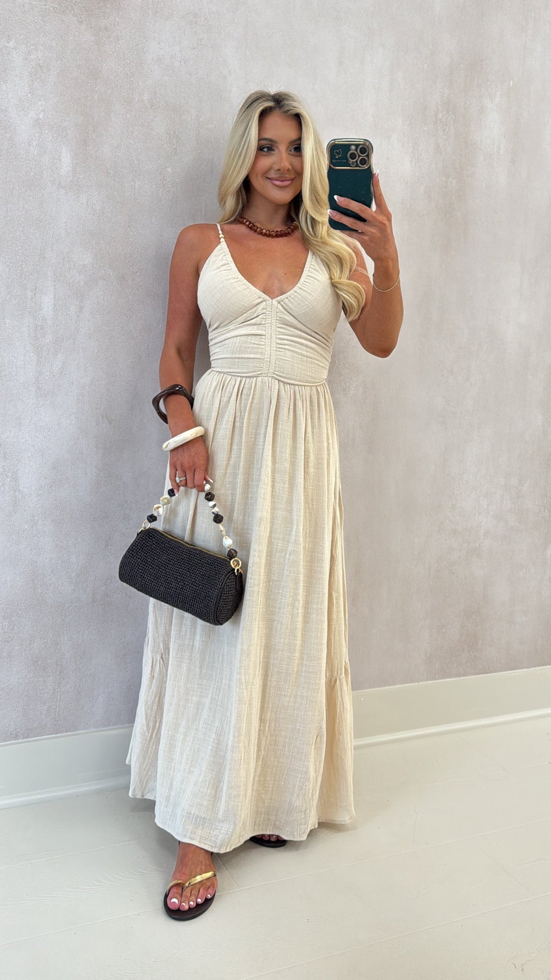 Mary V-neck Maxi Dress-Khaki