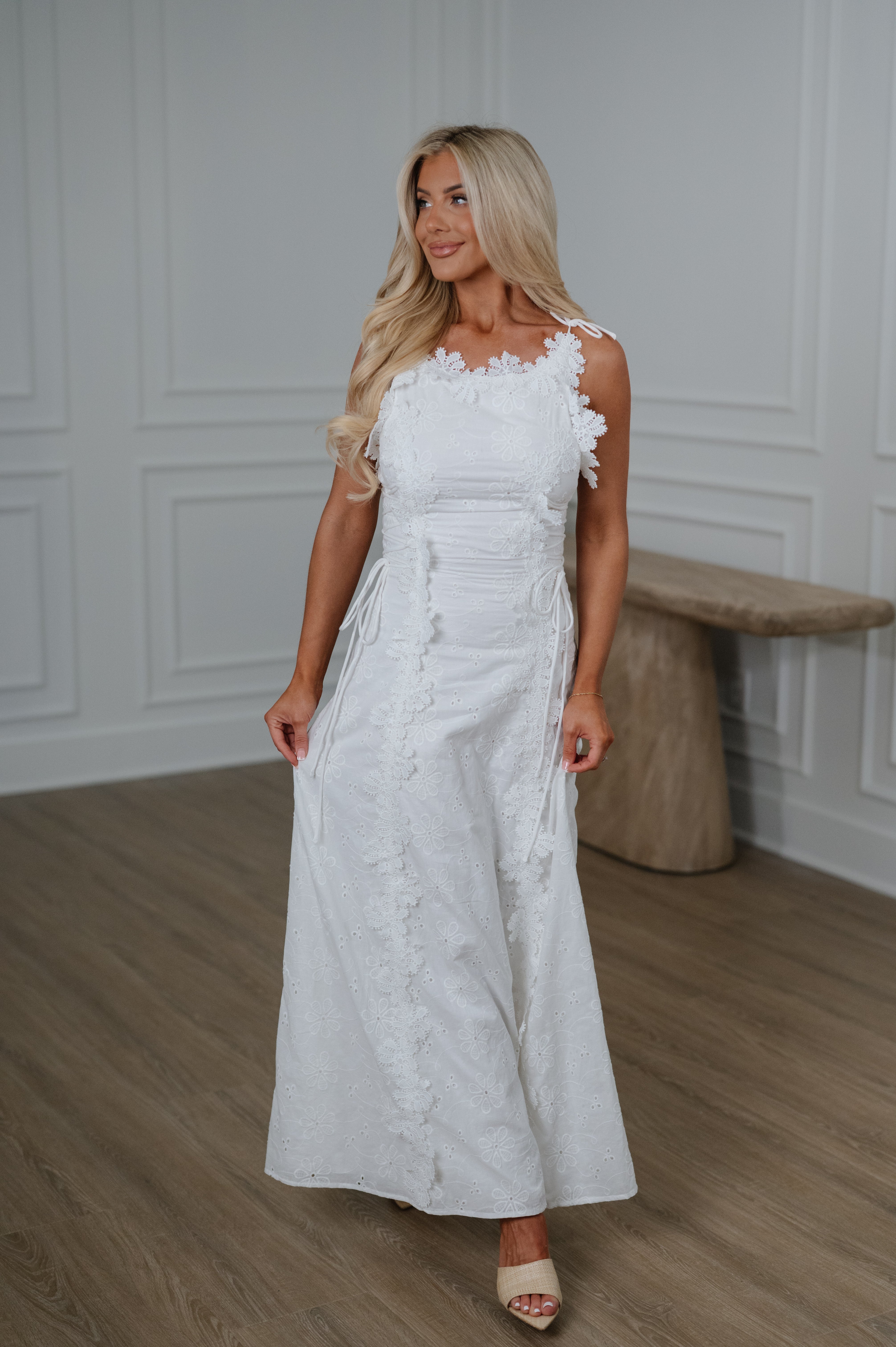 Selena Embroidered Maxi Dress-White