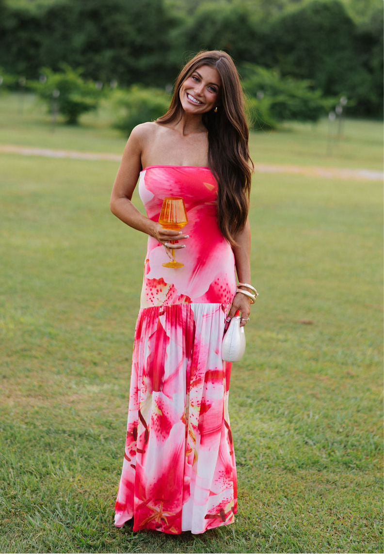 PREORDER//SHIPPING 7/8 //Strapless Abstract Floral Mesh Dress-PREORDER