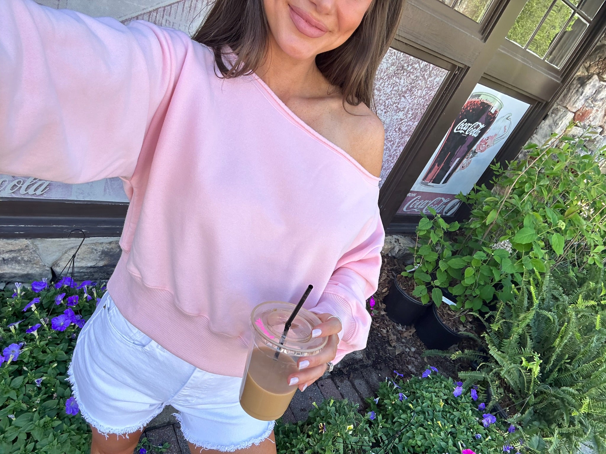 Olivia Off The Shoulder Sweatshirt-Pink