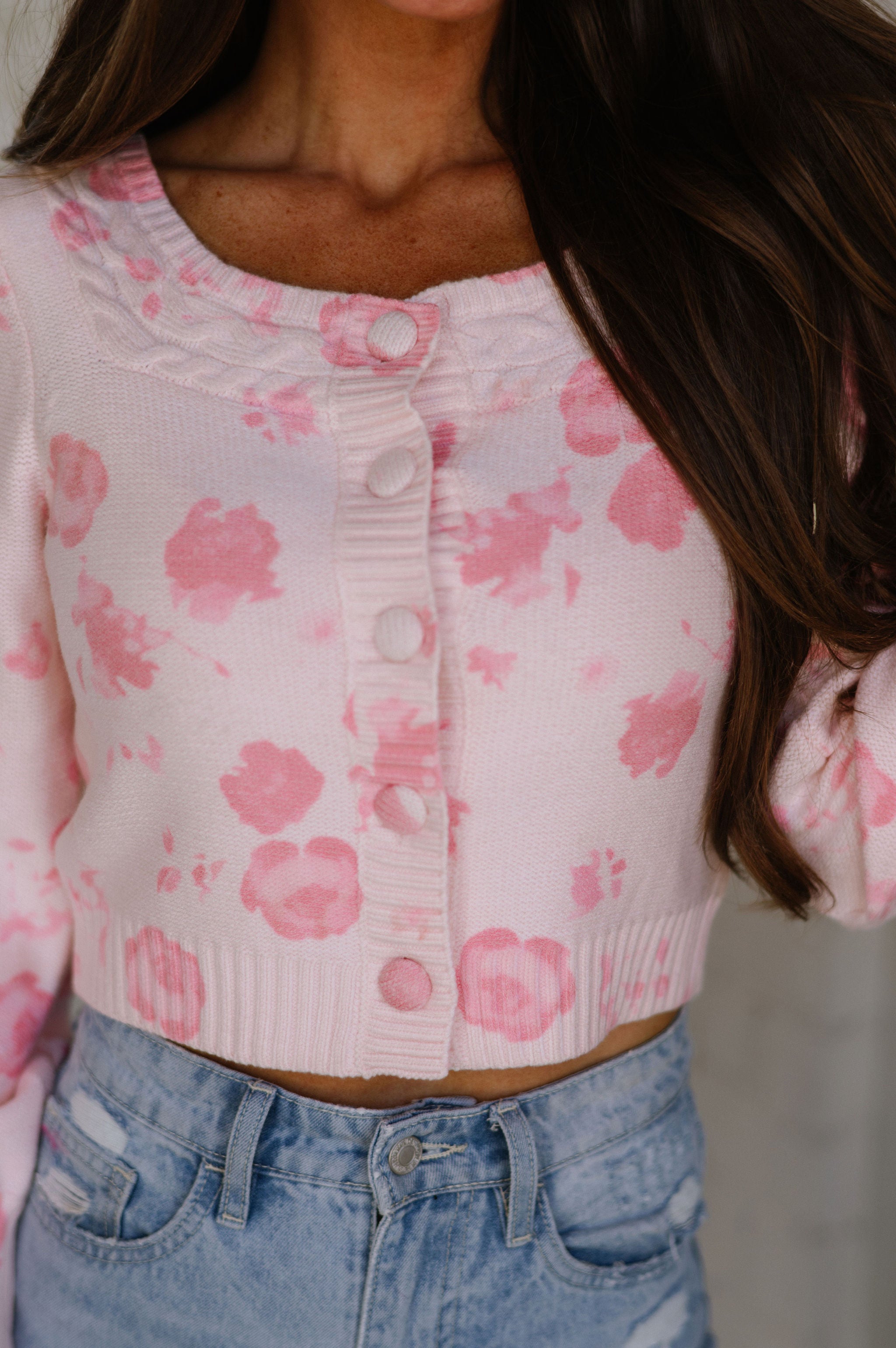 Pink Floral Button Up Cardigan