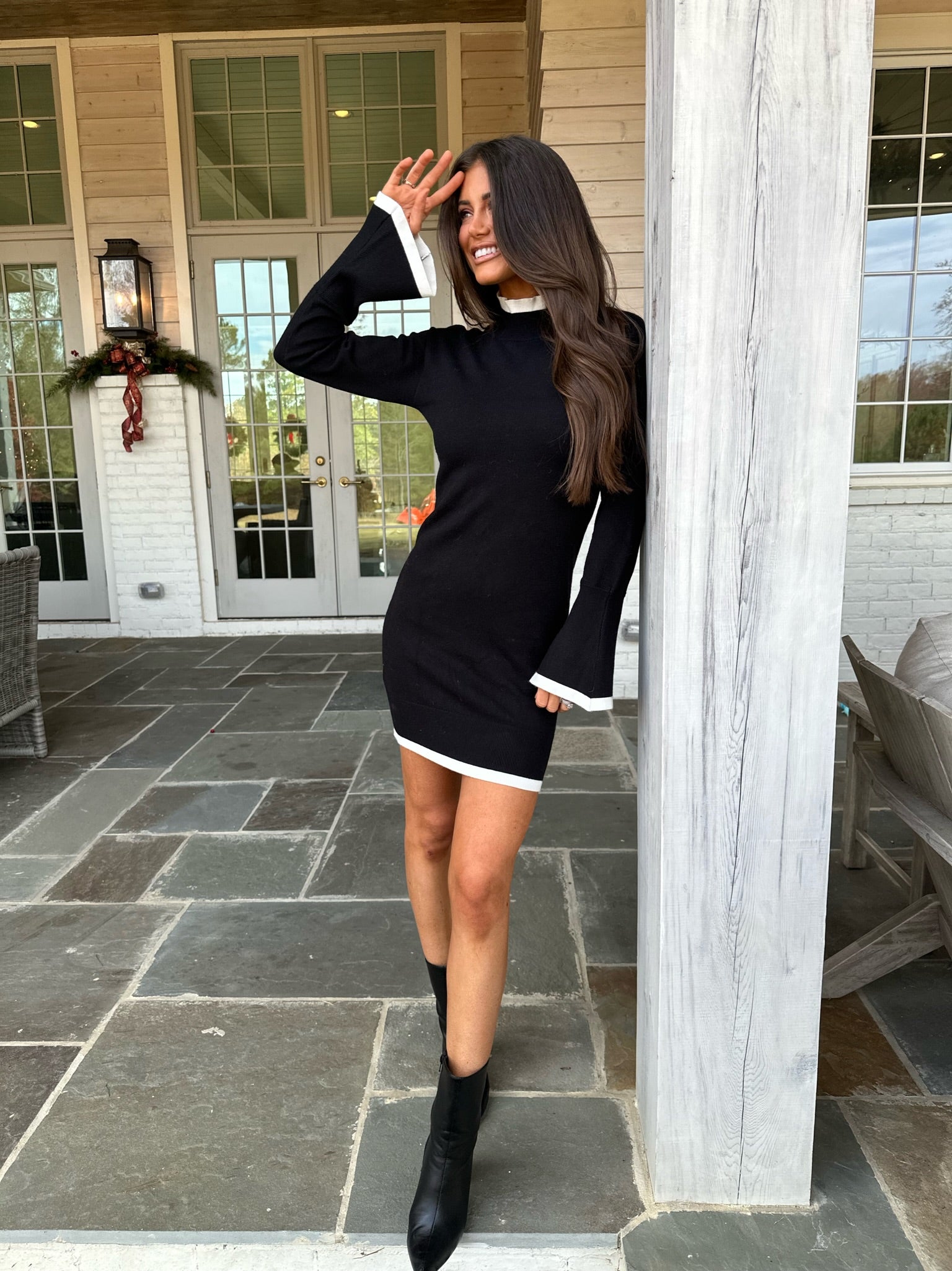 Bell Sleeve Sweater Dress- Black