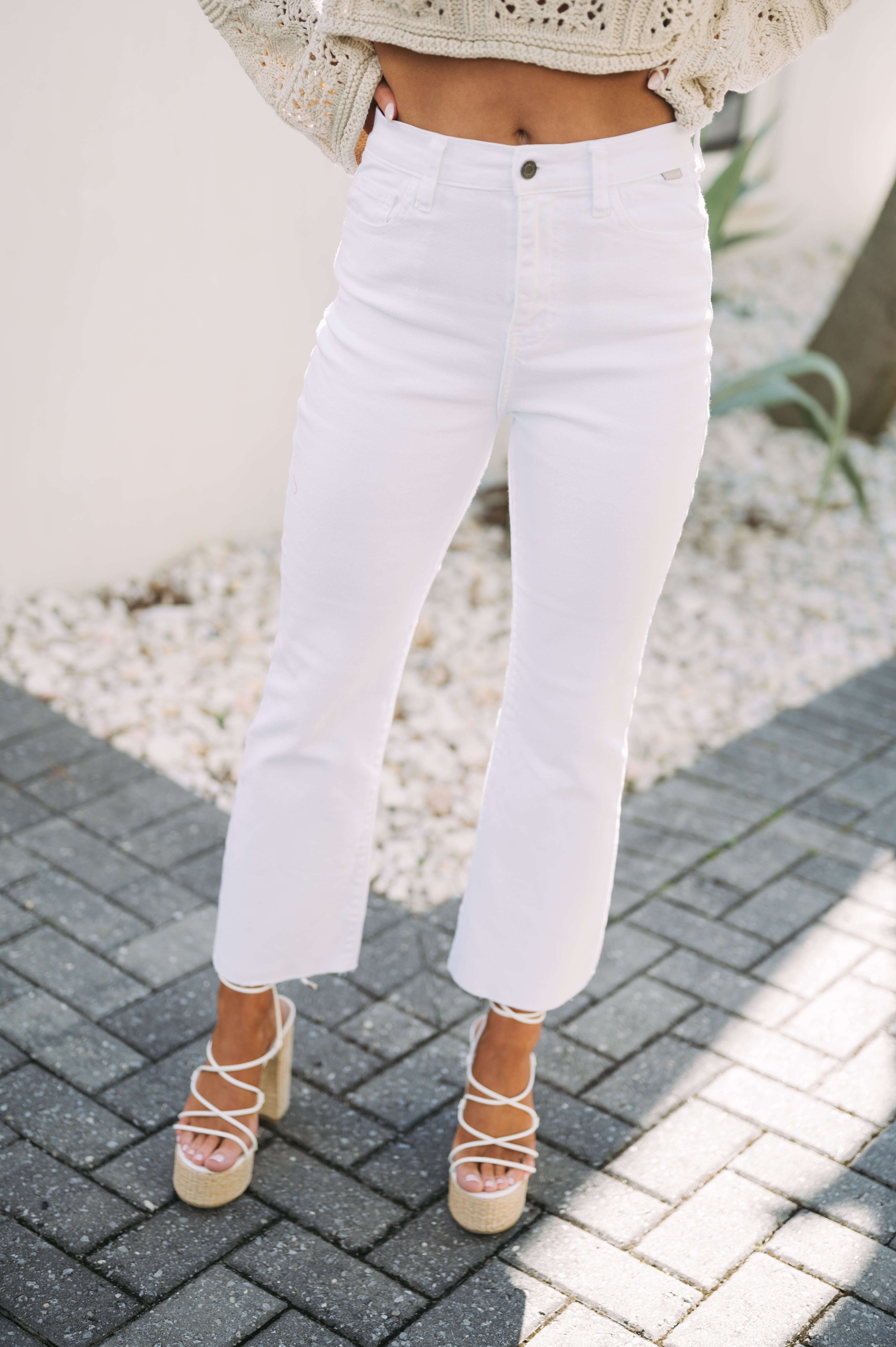 Henry High Rise Crop Flares- White