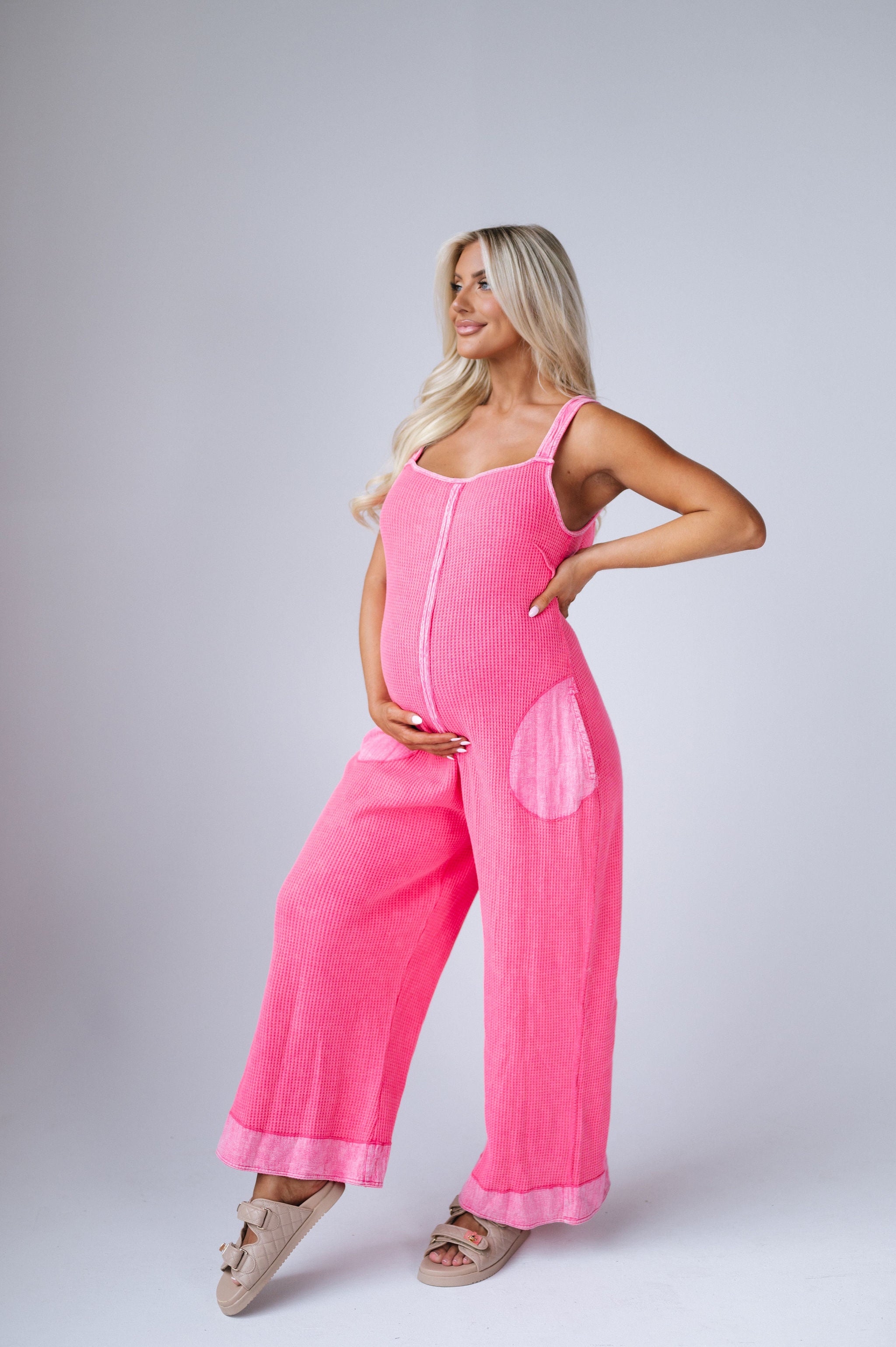 Mineral Washed Jumpsuit-Fuchsia