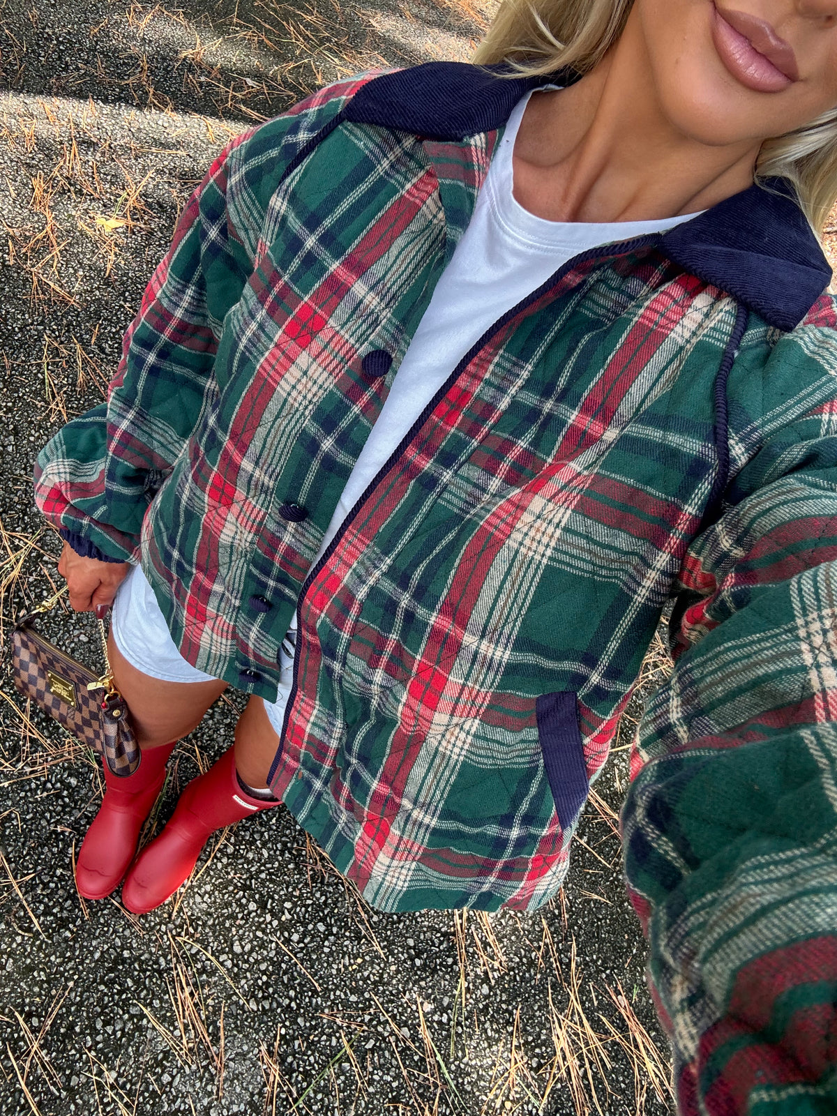 Jade Plaid Quilted Jacket-Green/Navy
