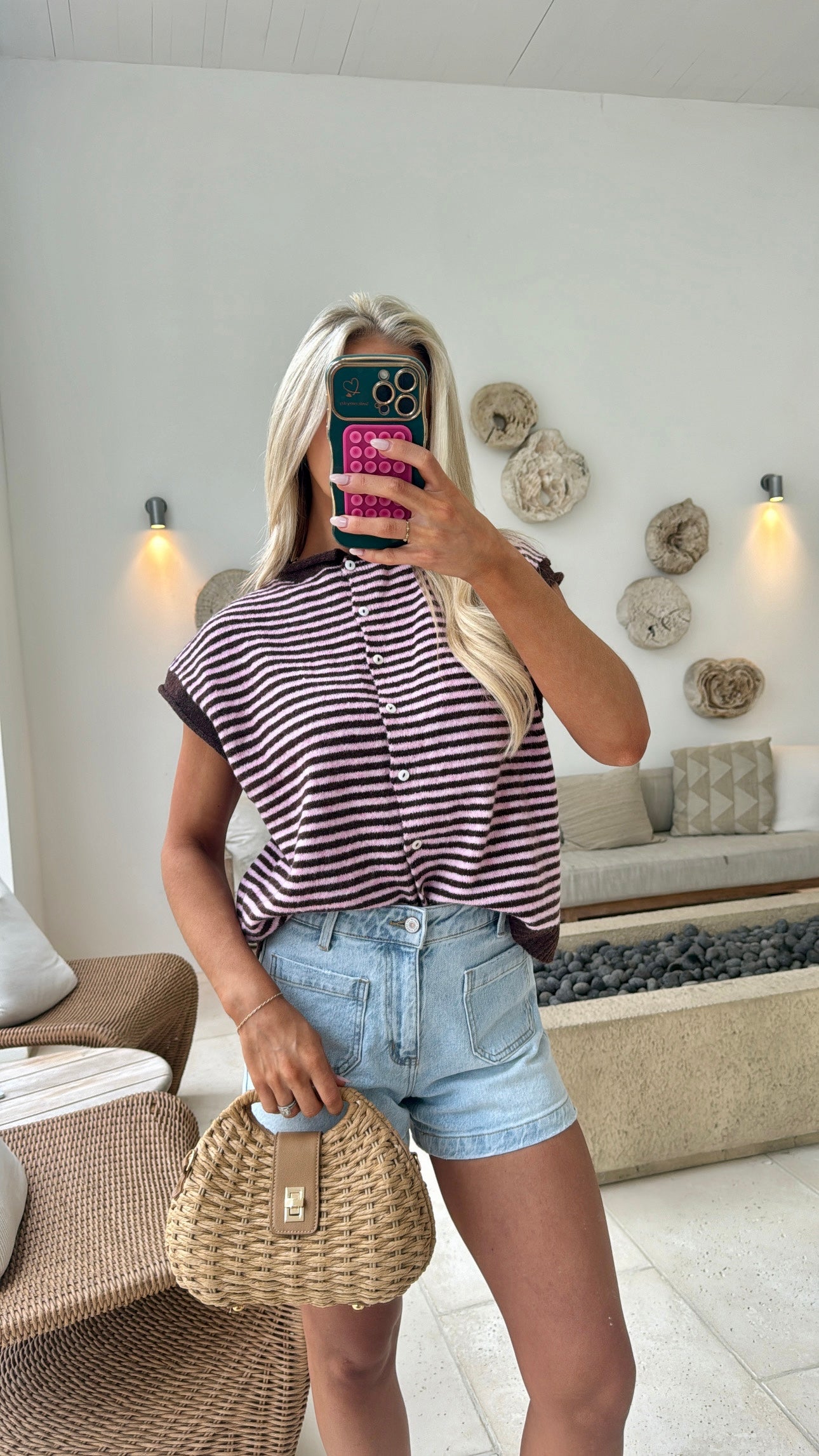 Striped Piper Vest Cardigan-Brown