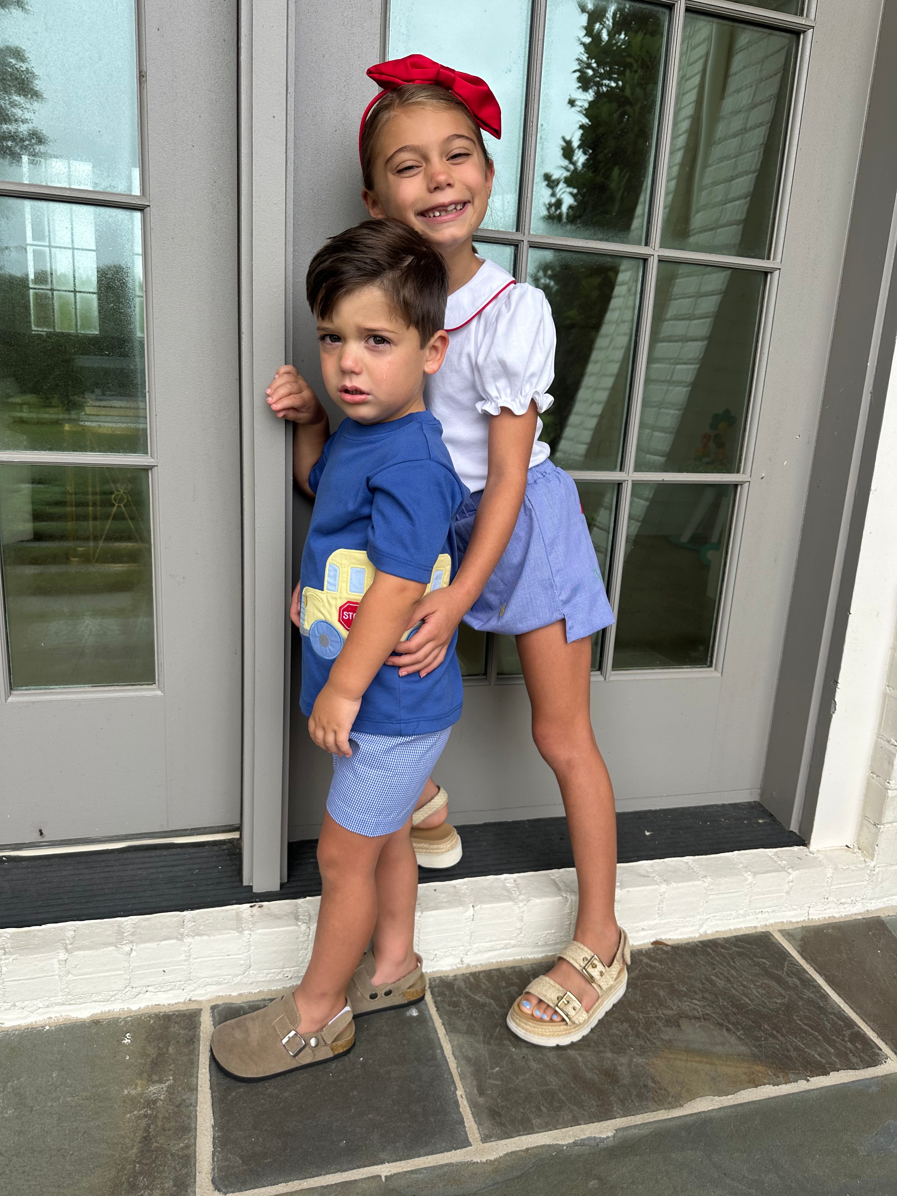 School Bus Shorts-Royal Blue Gingham