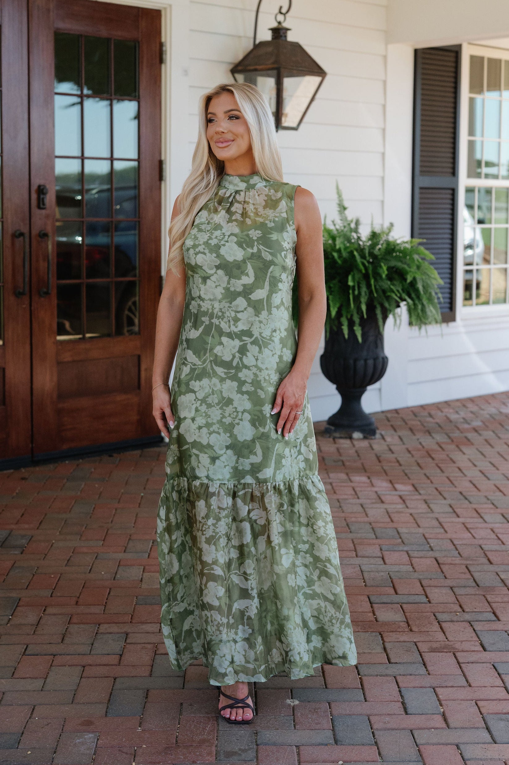 Margot Mock Neck Maxi Dress-Green