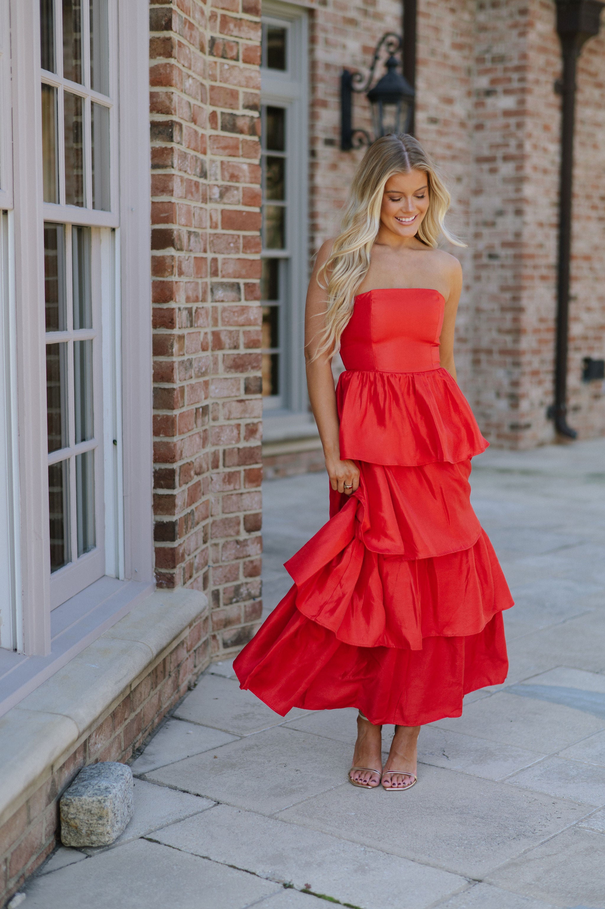 Kourtney Ruffle Maxi Dress-Red