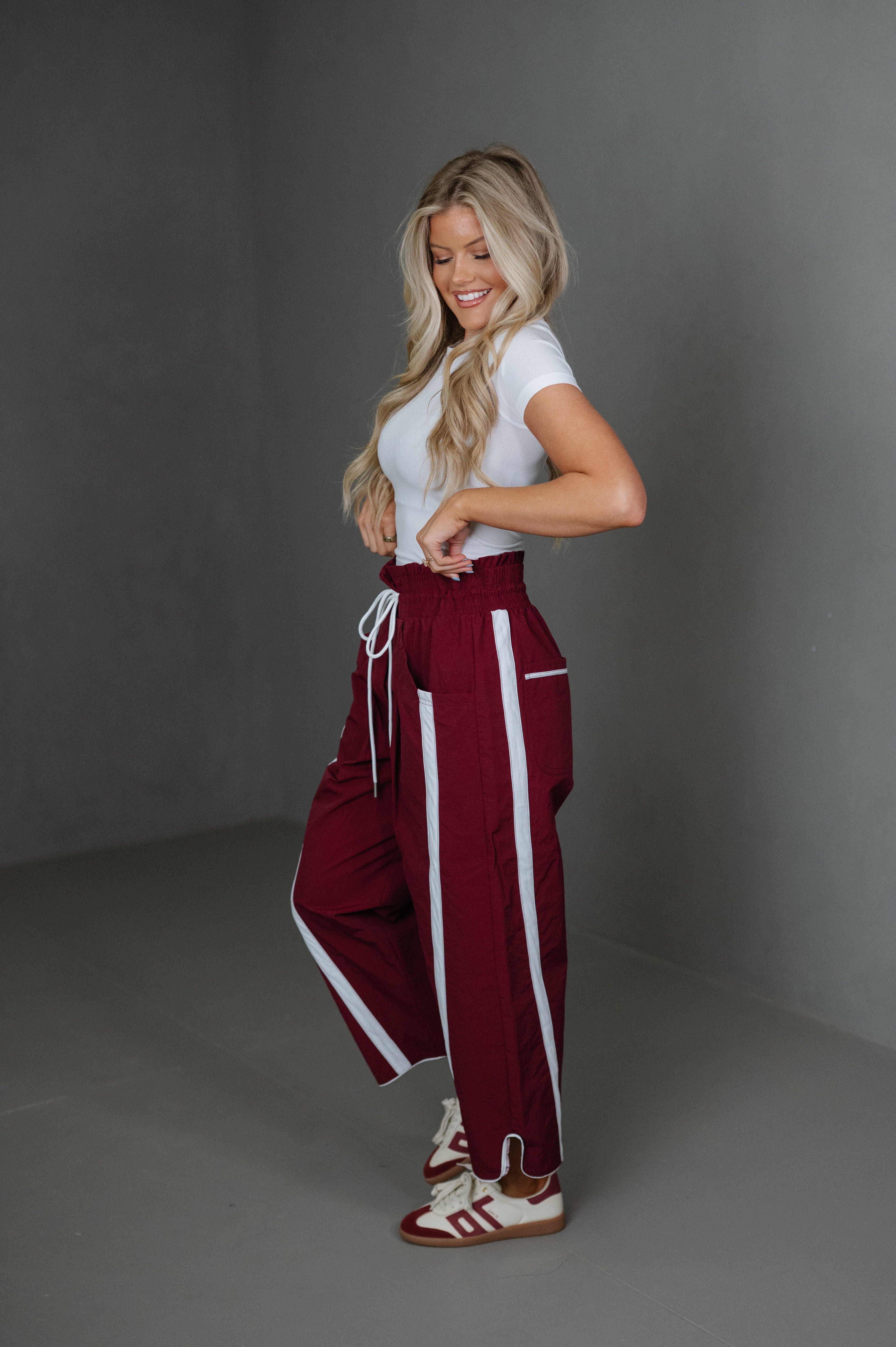 Windbreaker Side Stripe Pants-Burgundy