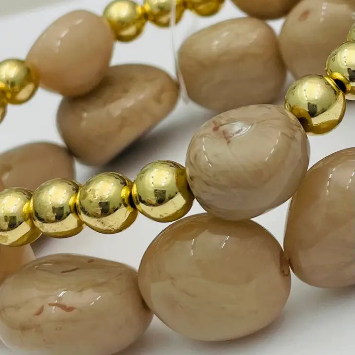 Double Stone Stack- Beige/Gold
