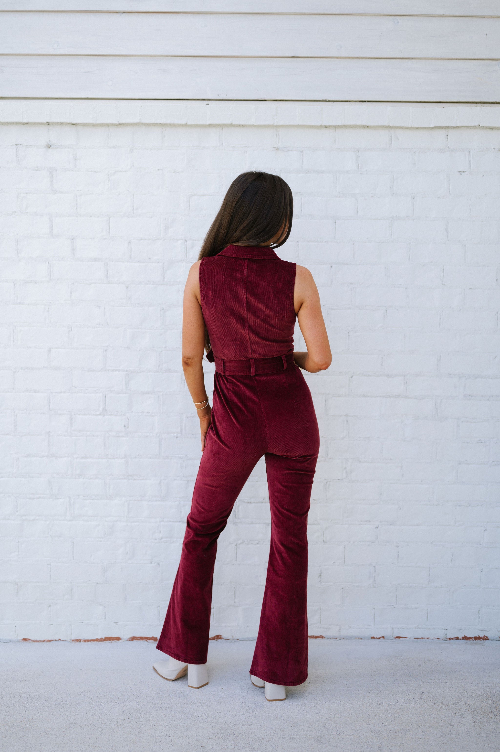 Sleeveless Corduroy Jumpsuit-Wine