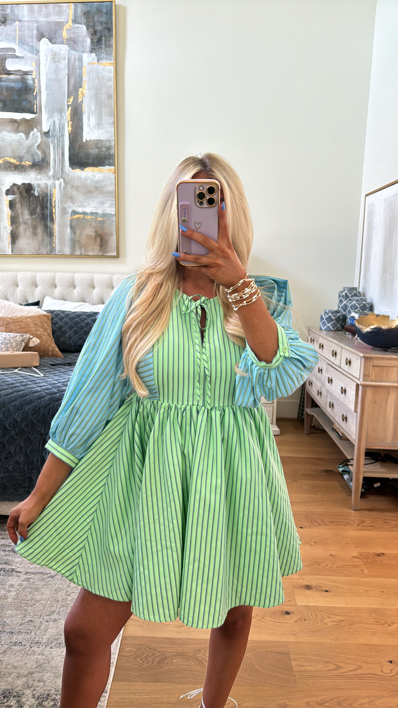 Vandi Colorblock Stripe Dress-Green