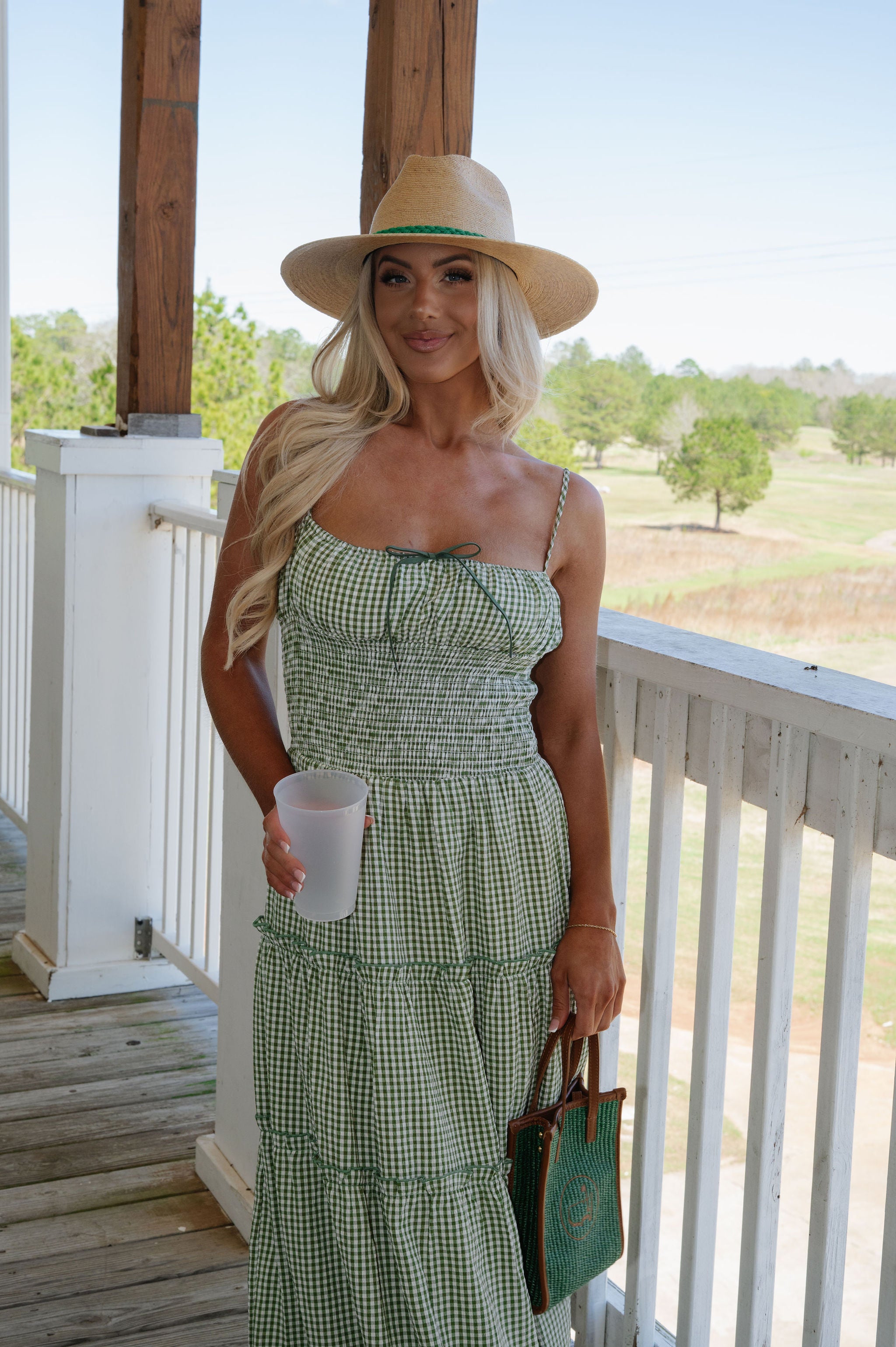 Carol Smocked Maxi Dress-Olive/Cream