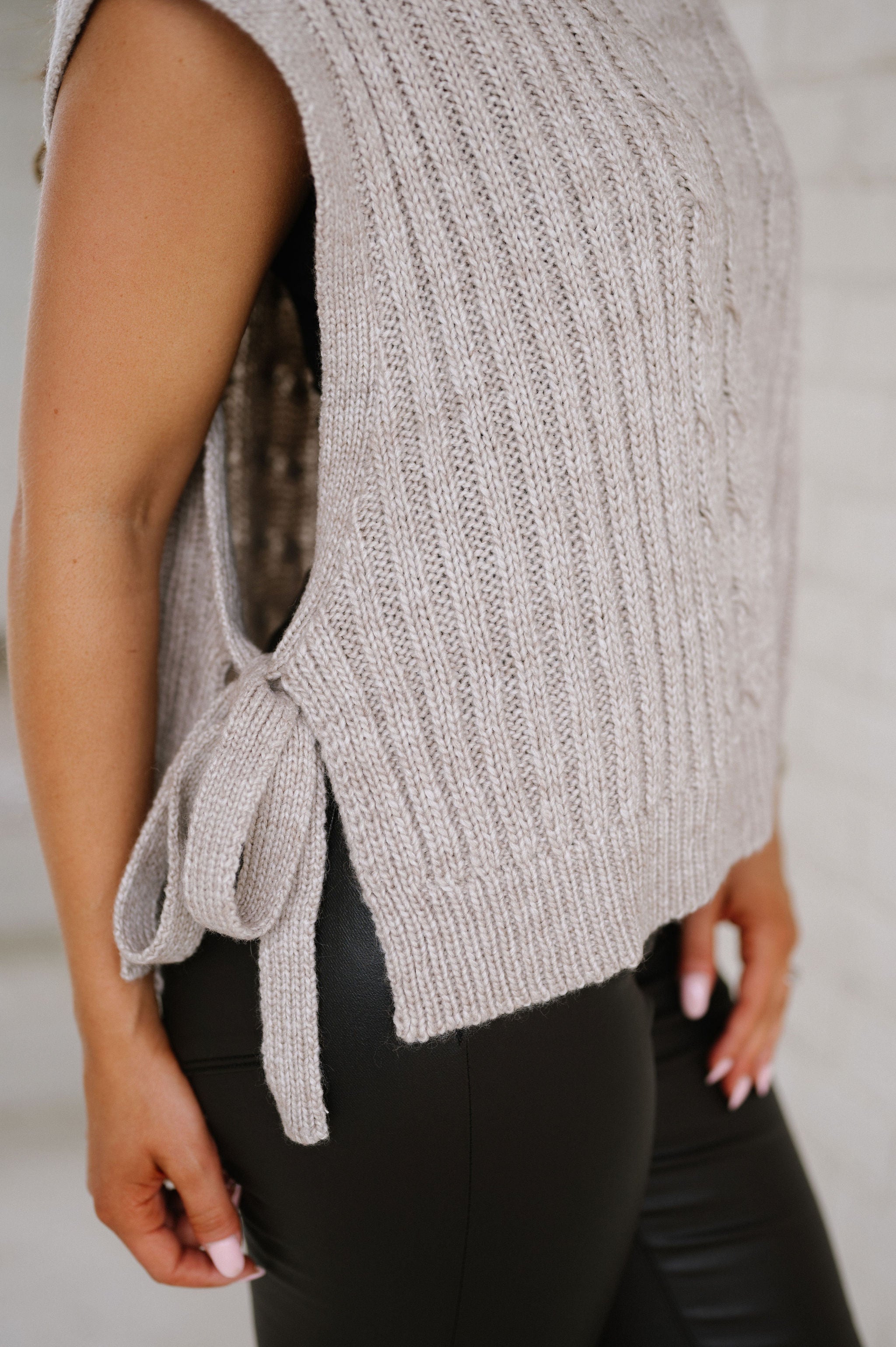 Minimal Side Tie Sweater-Taupe