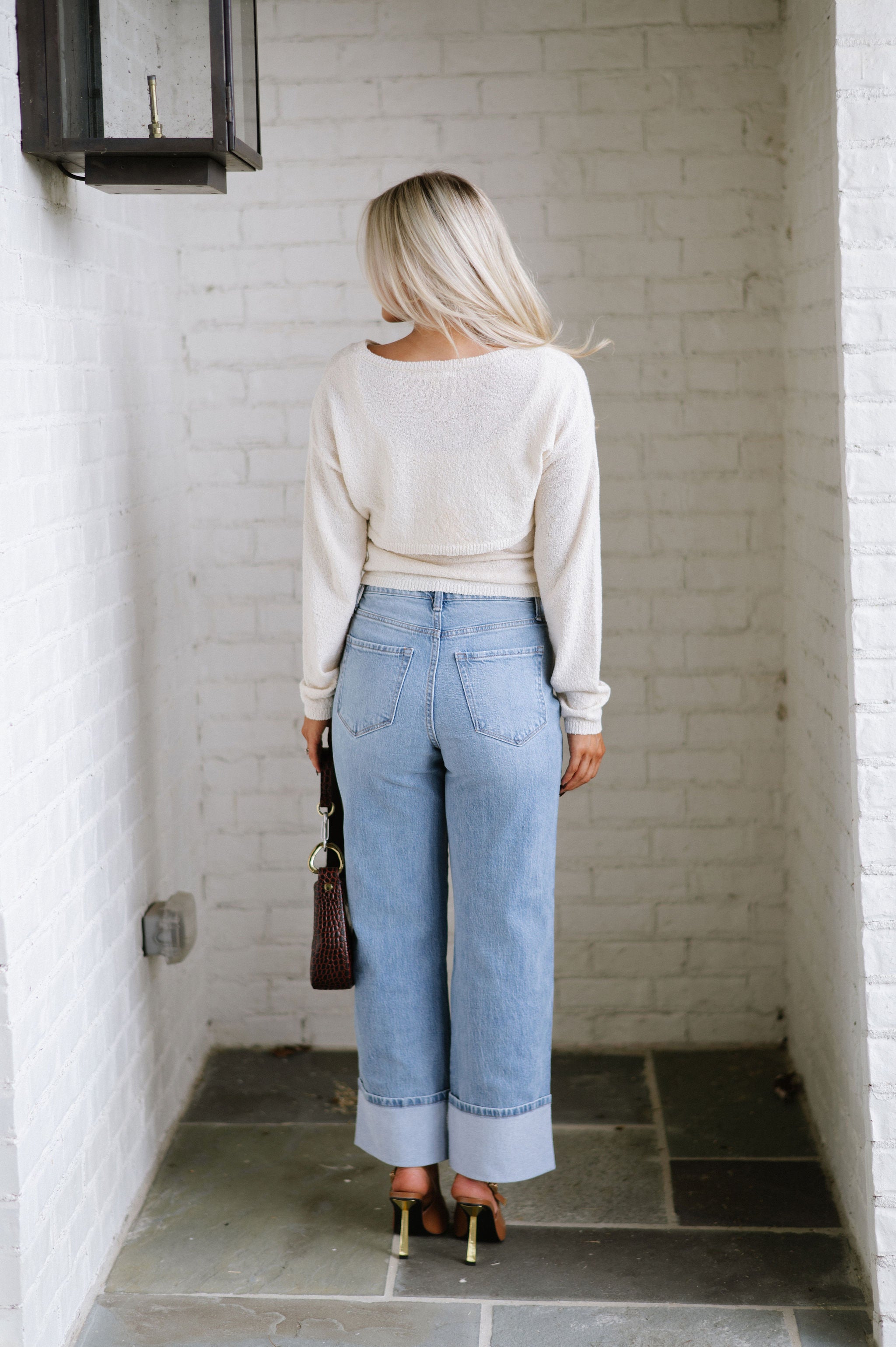 Cuffed Baggy Straight Jeans-Light Wash