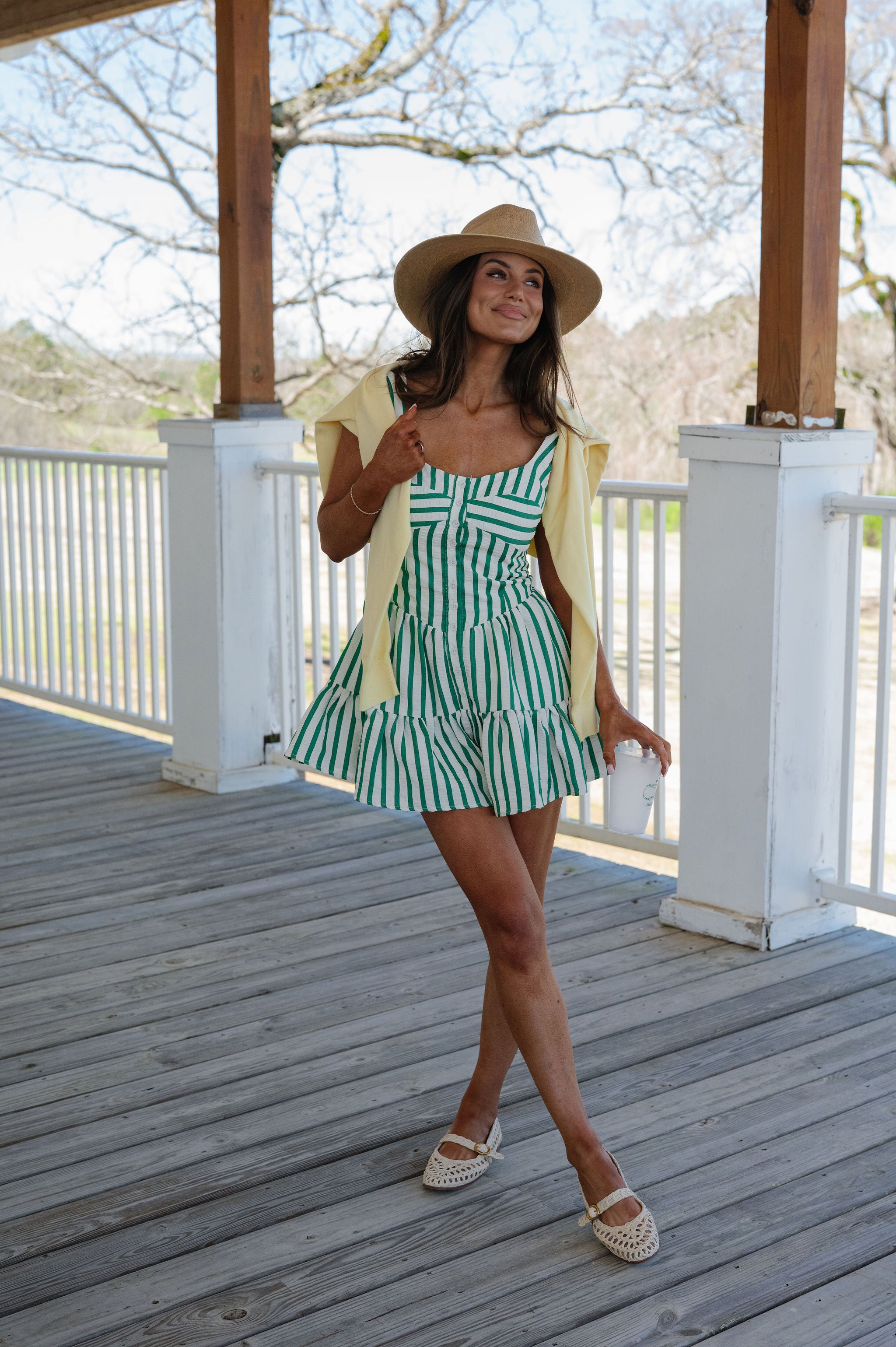 Jameson Placket Romper-Green