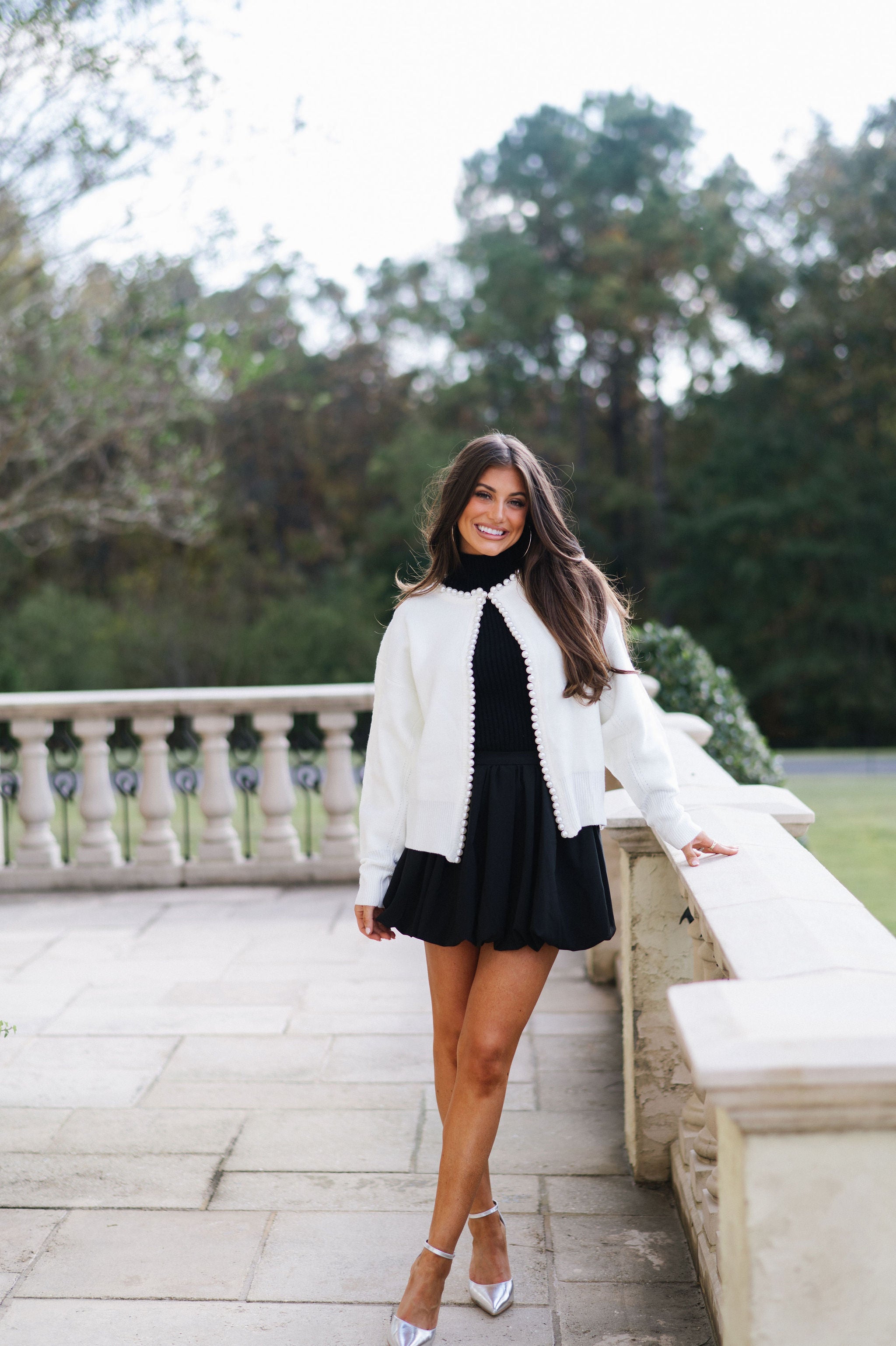 Pearl Trim Sweater Cardigan-Ivory