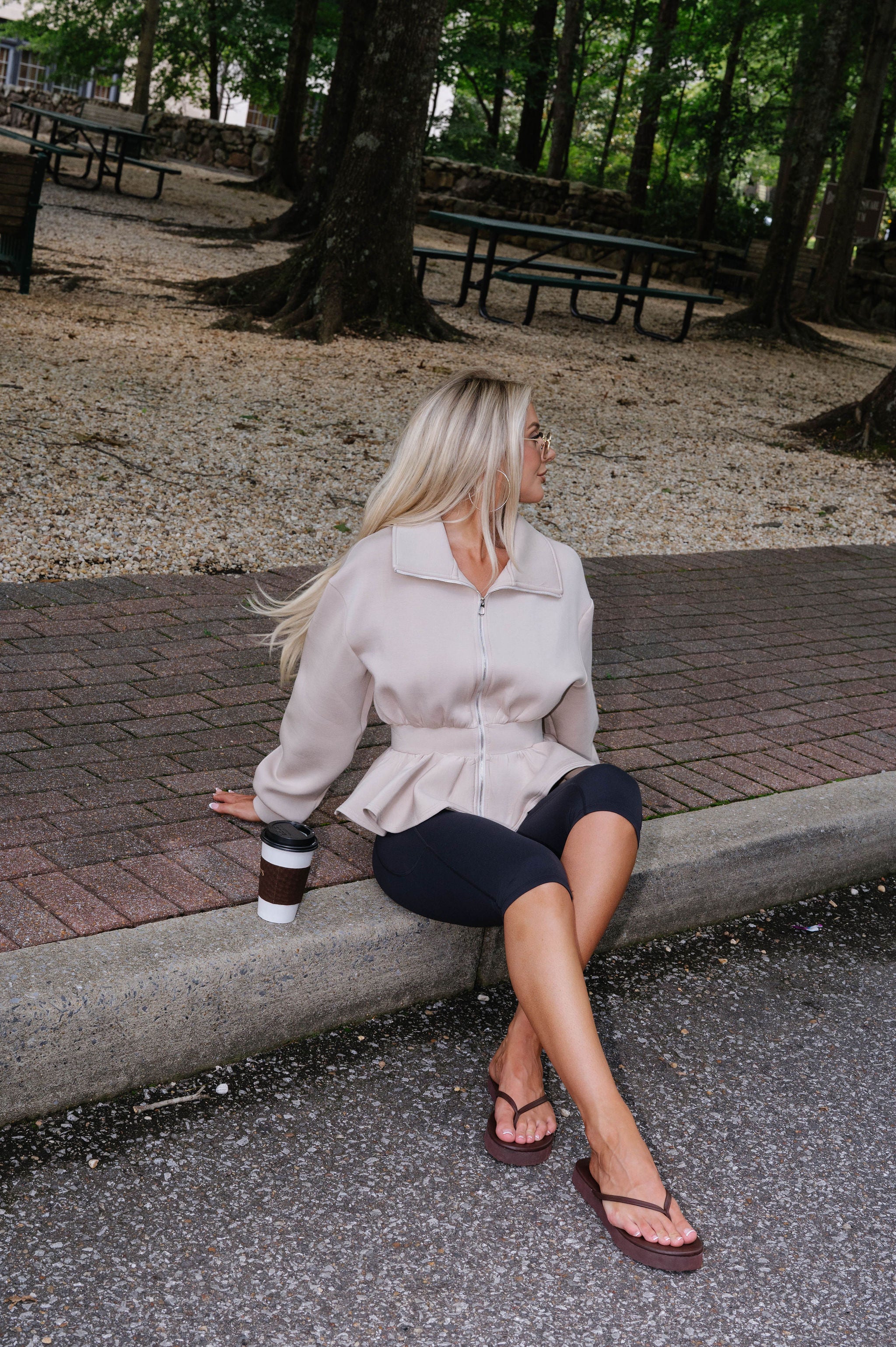 Natalie Peplum Scuba Jacket-Taupe