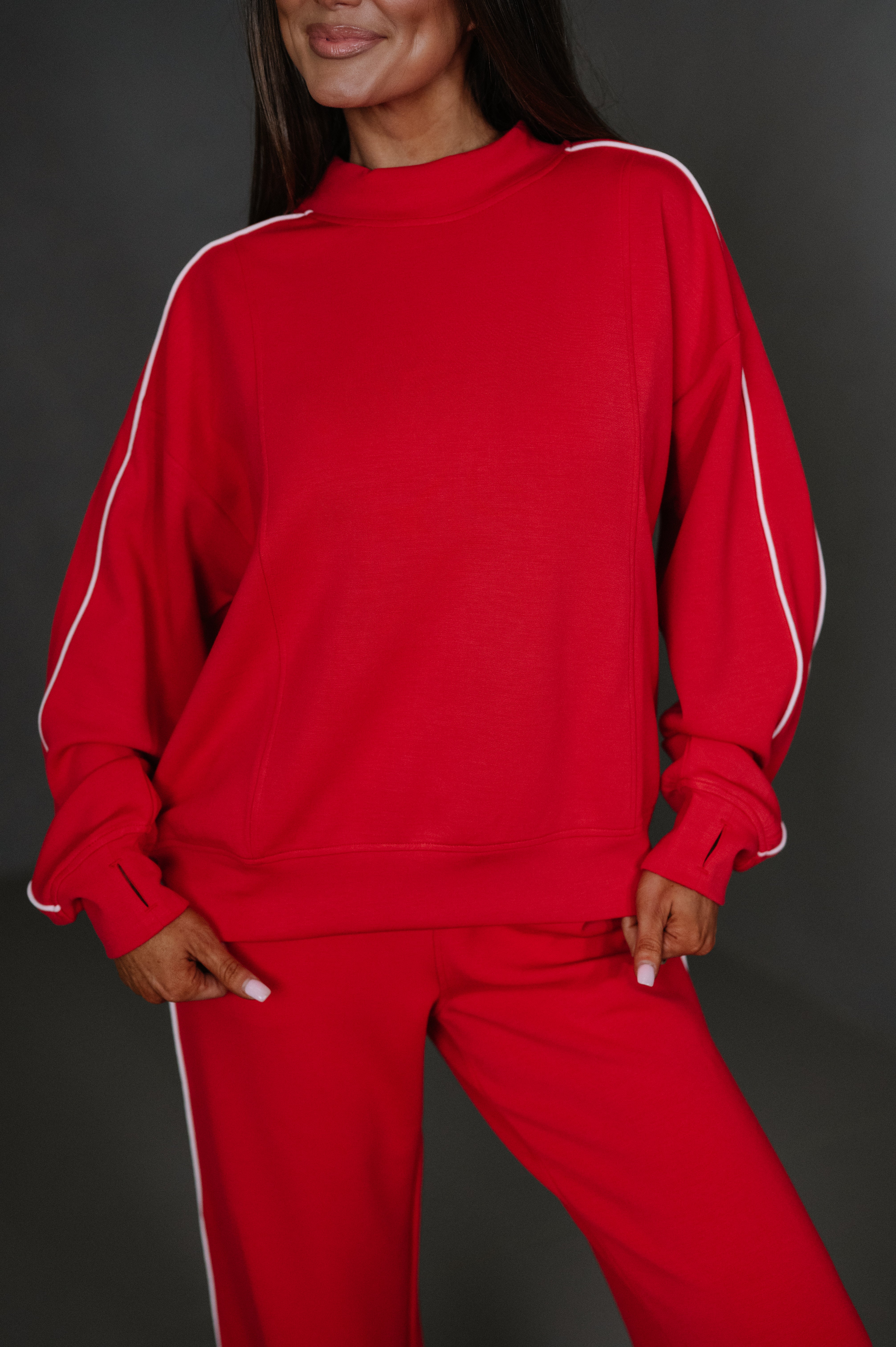Piper Scuba Pants Set-Red/Cream