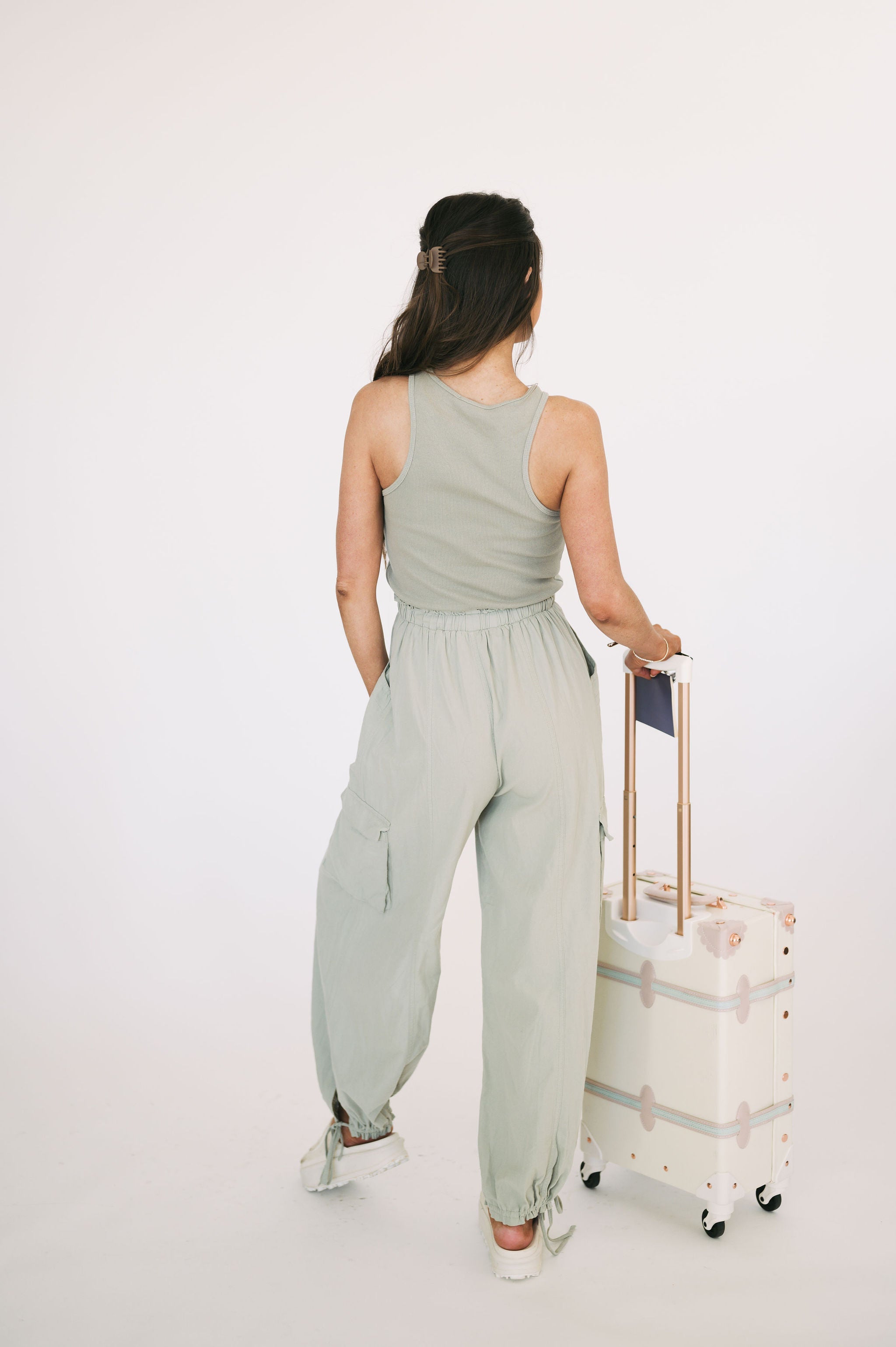 Contrasted Cargo Jumpsuit-Olive