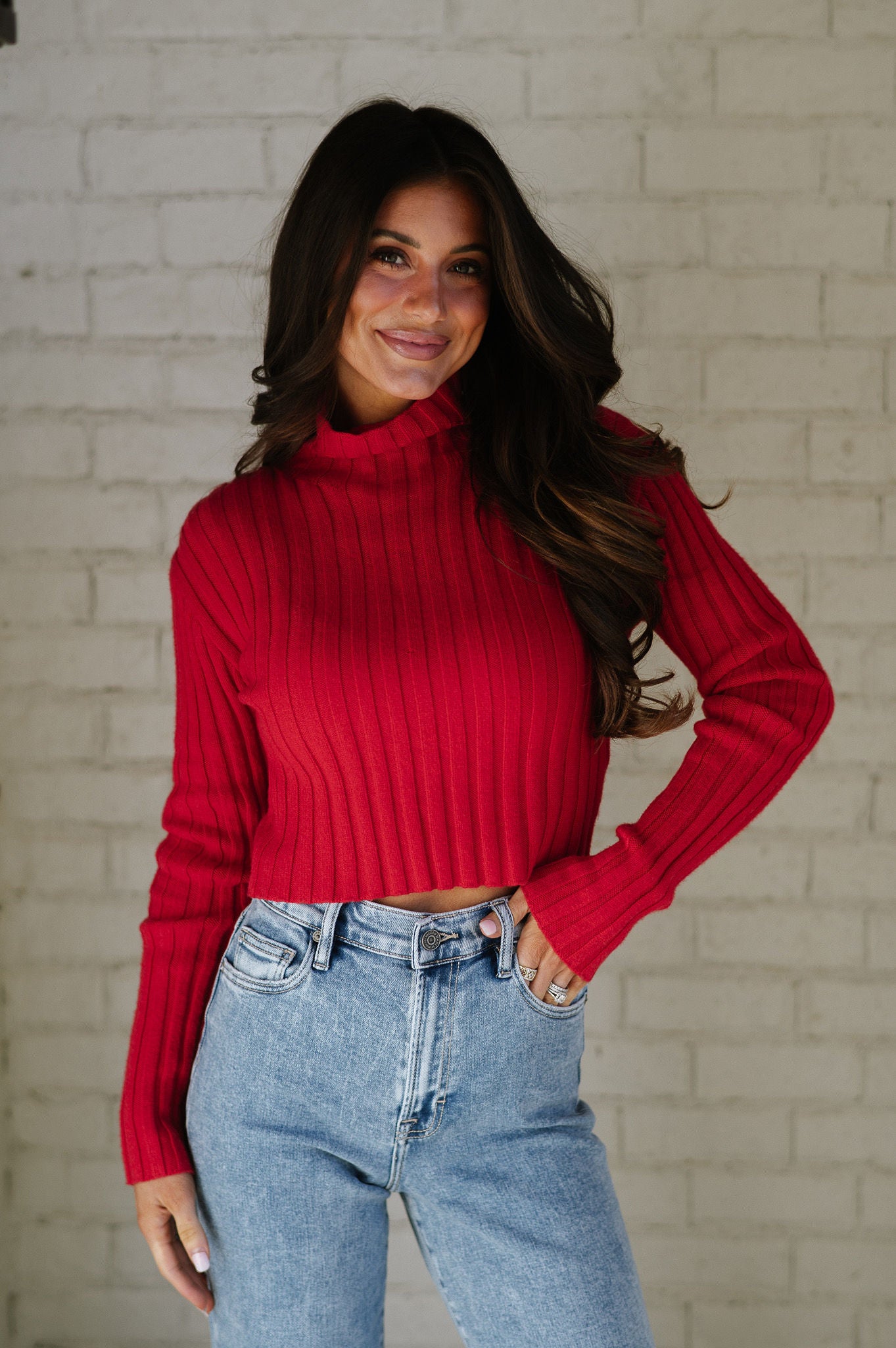 Courtney Mock Neck Top-Red