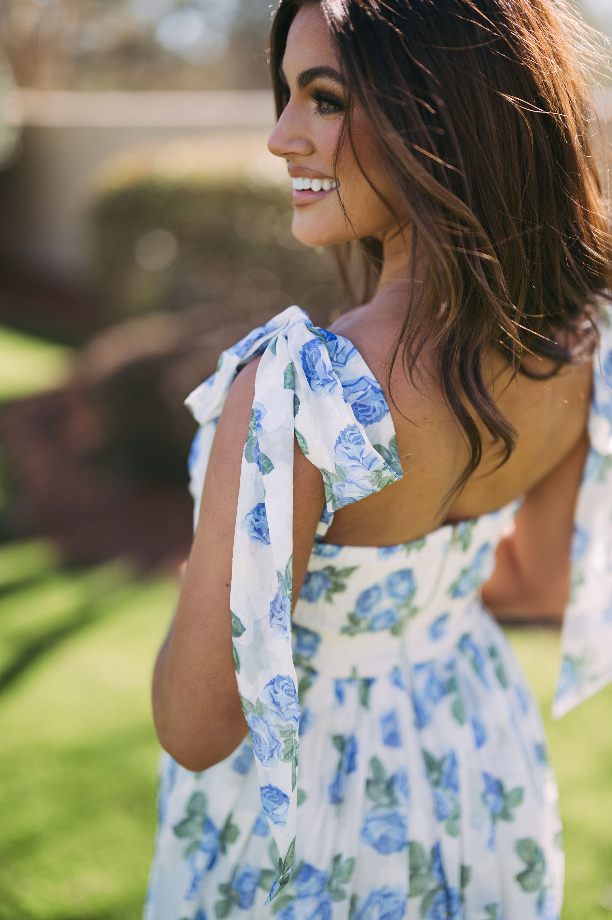 Floral Shoulder Tie Maxi Dress