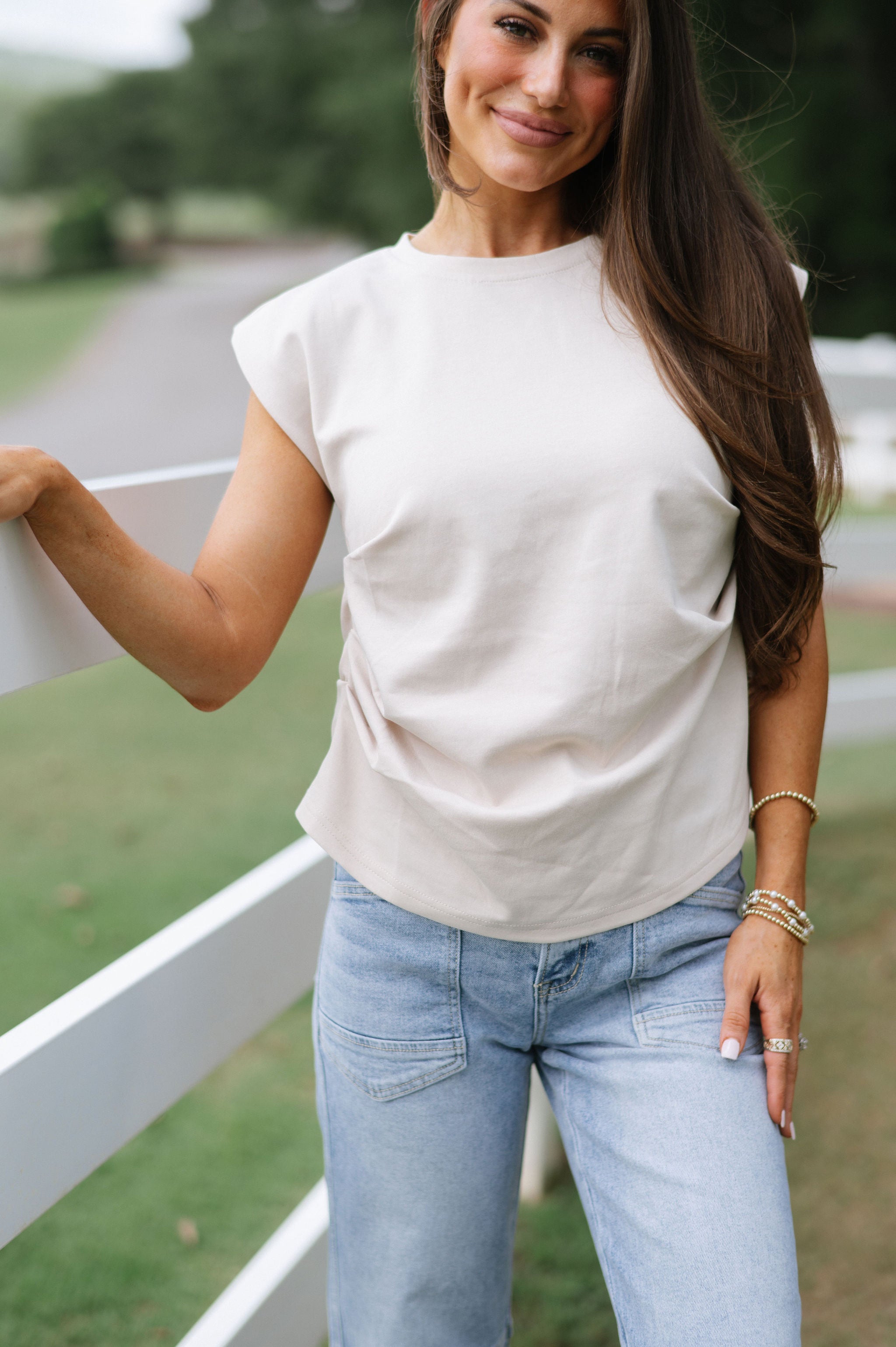 Paris Ruched Top-Light Beige