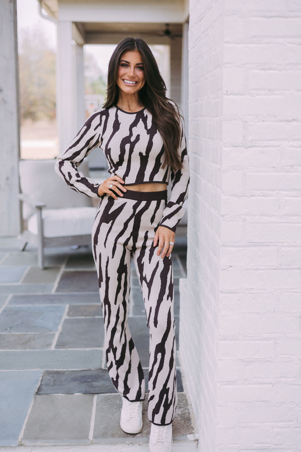 Zebra Printed Sweater Pants Set