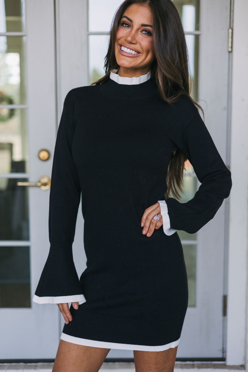 Bell Sleeve Sweater Dress- Black