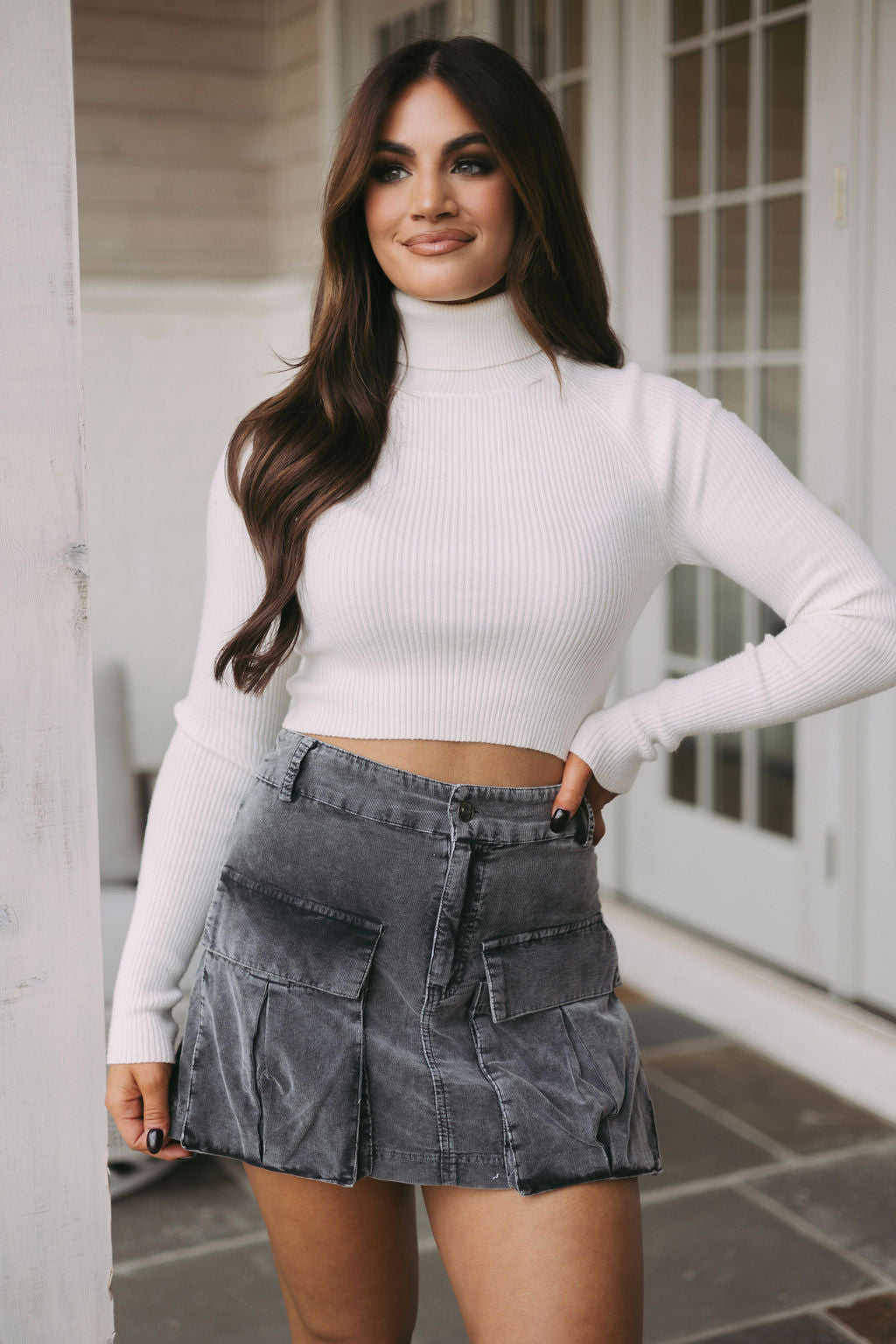 Corduroy Cargo Skirt-Washed Black