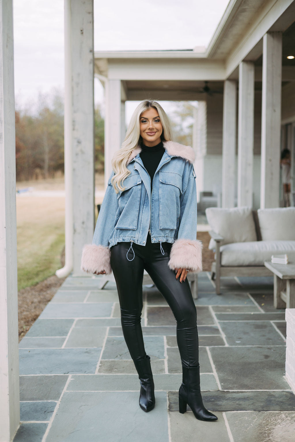 Emily Faux Fur Trim Denim Jacket