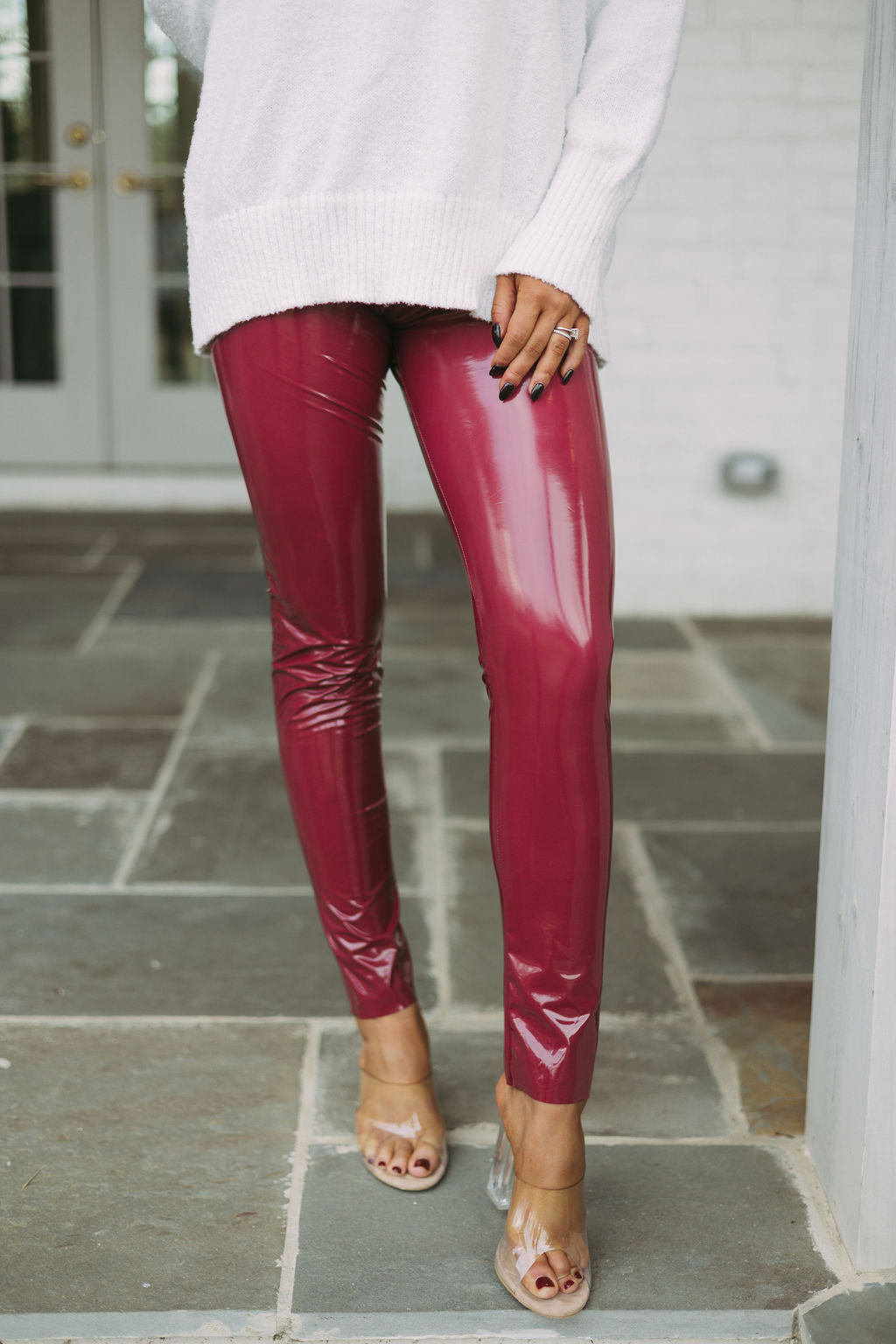 Patent High Waisted Leggings-Wine