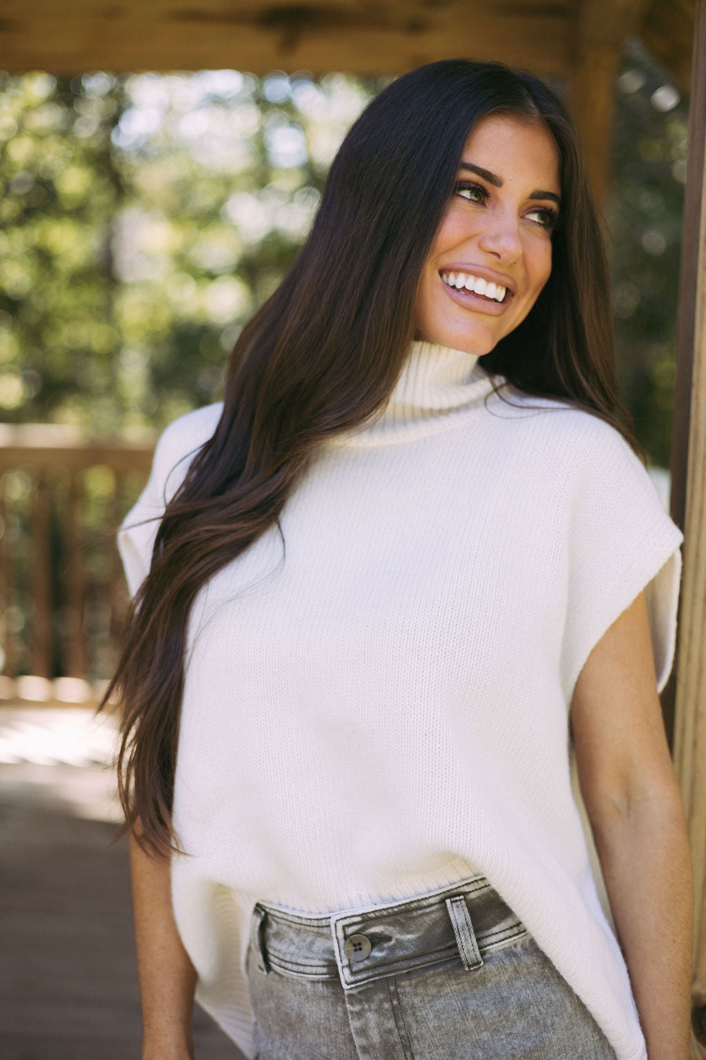 Oversized Sleeveless Turtleneck- Cream