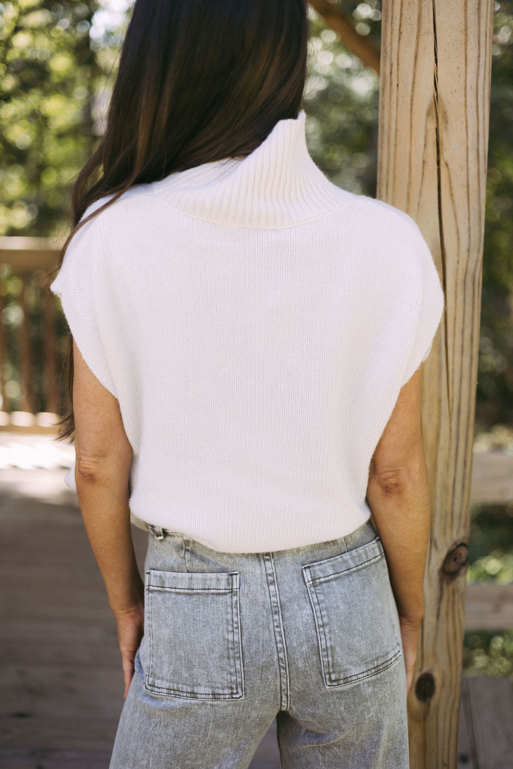 Oversized Sleeveless Turtleneck- Cream