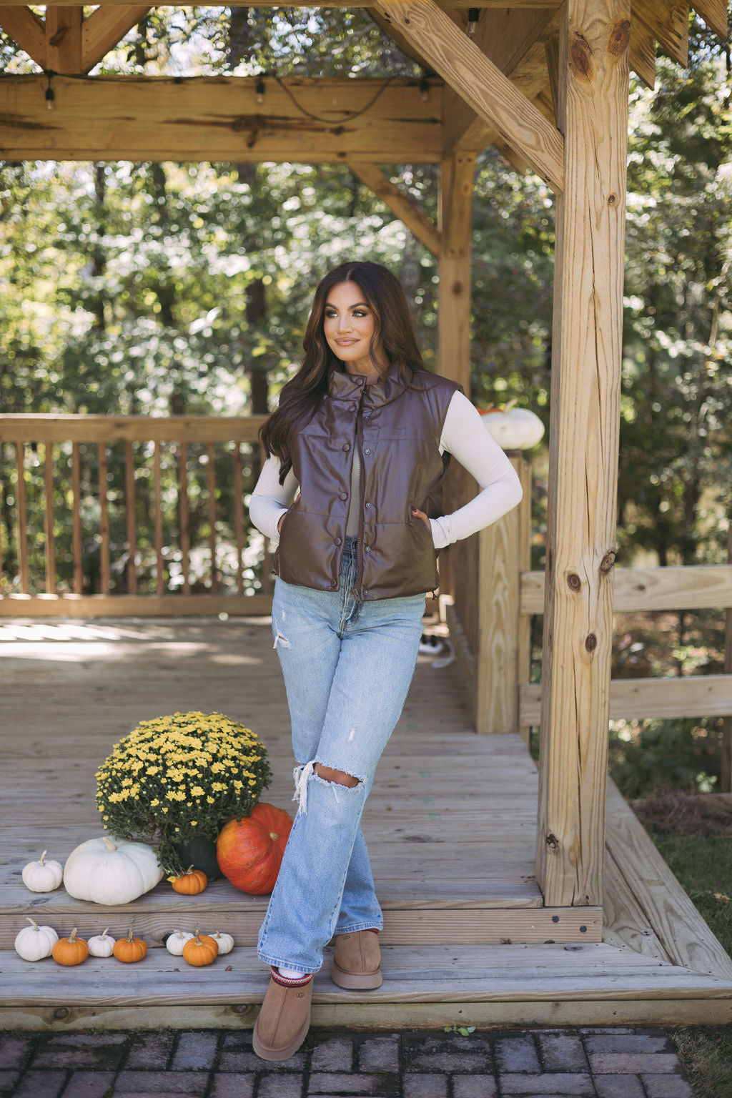 Baker Leather Puffer Vest- Brown