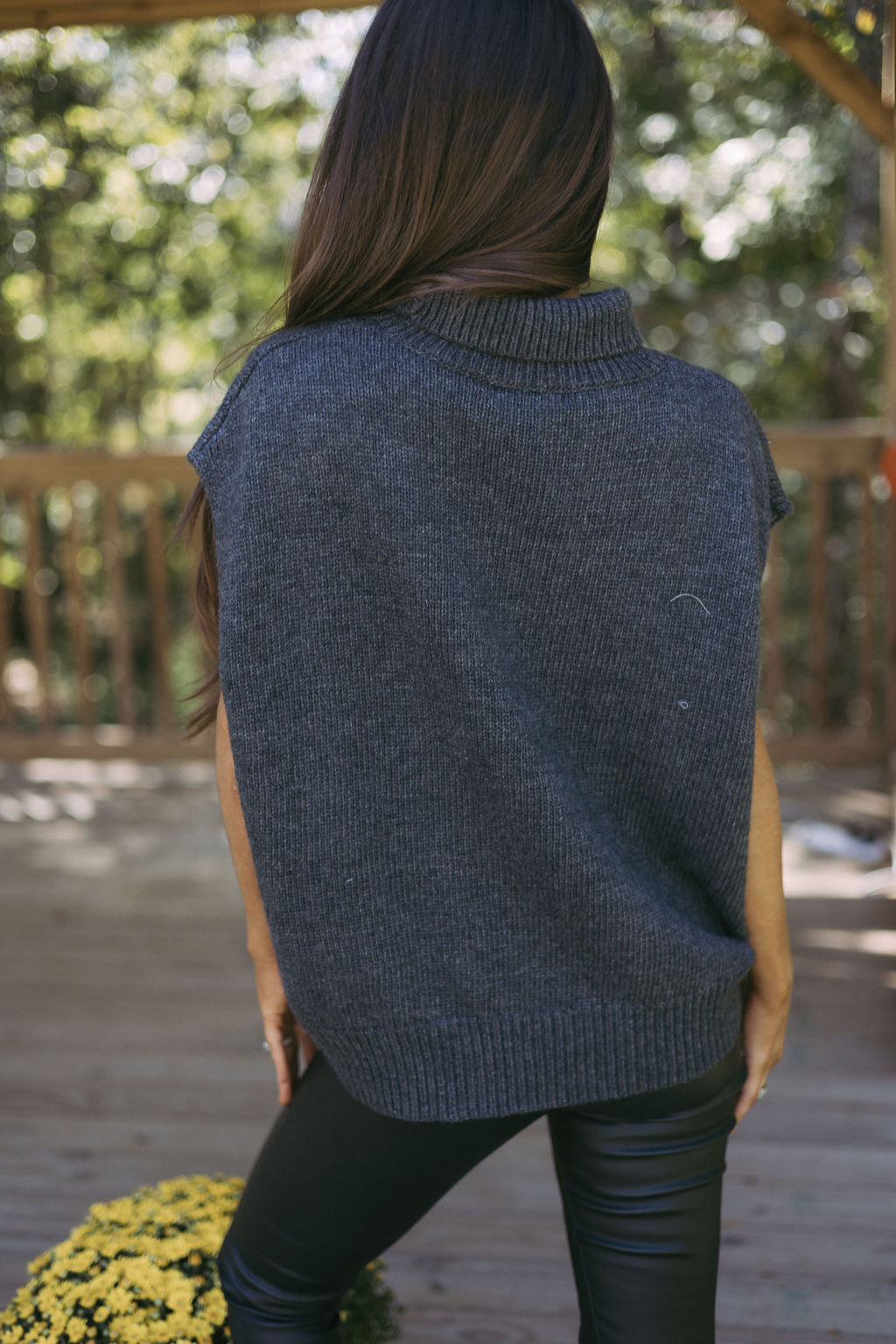 Oversized Sleeveless Turtleneck- Charcoal