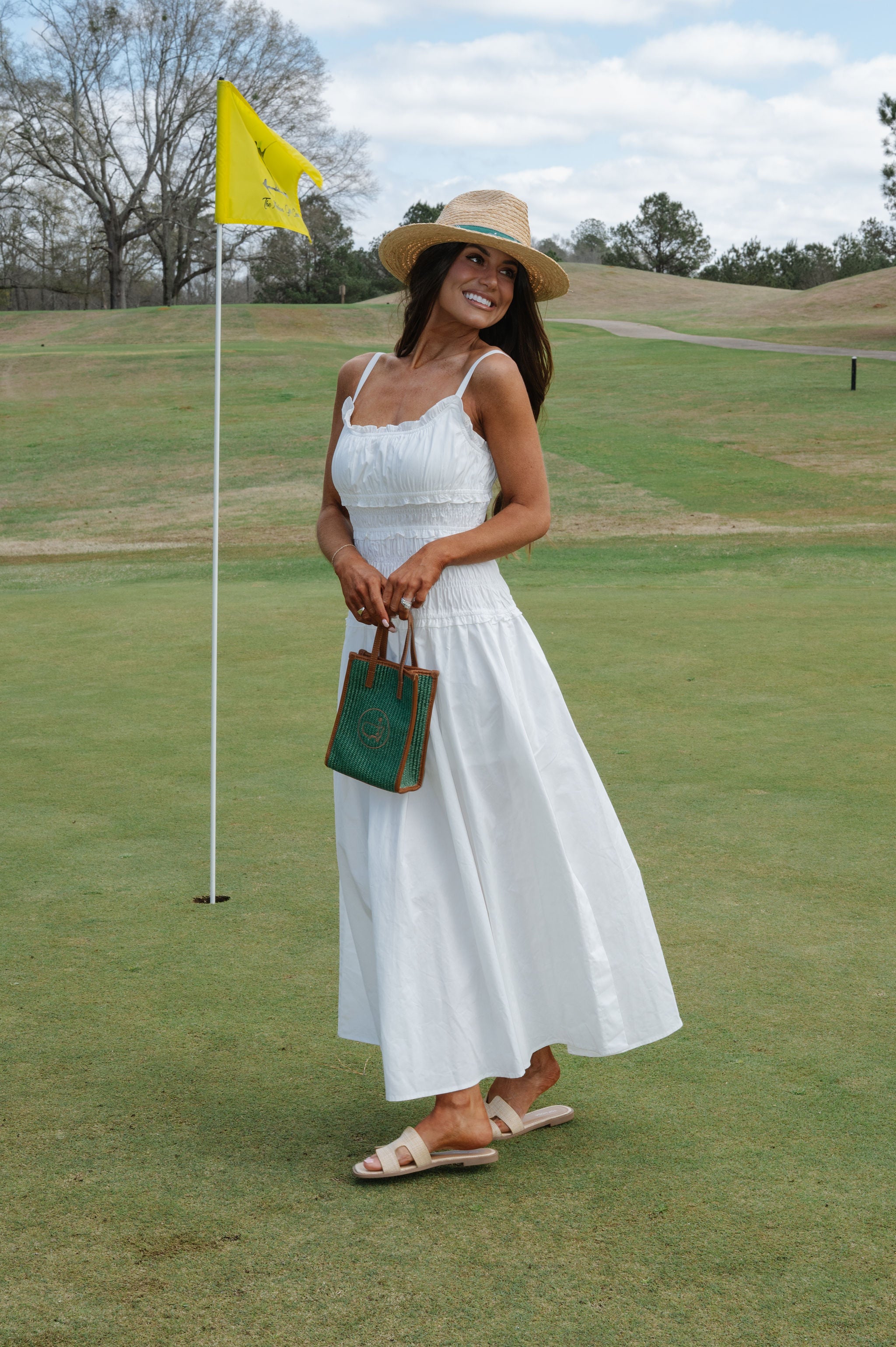 Smocked Maxi Dress-White