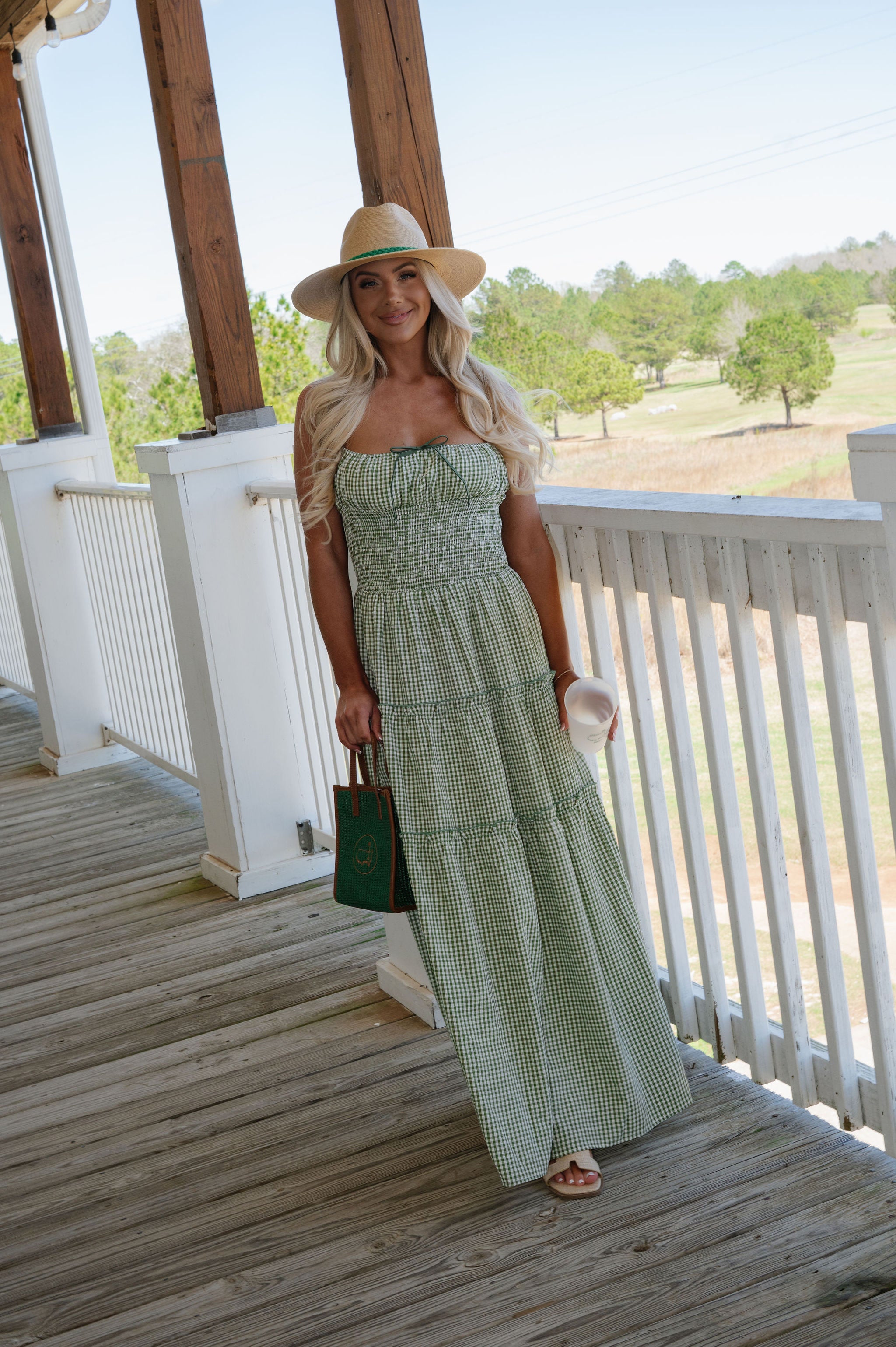 Carol Smocked Maxi Dress-Olive/Cream