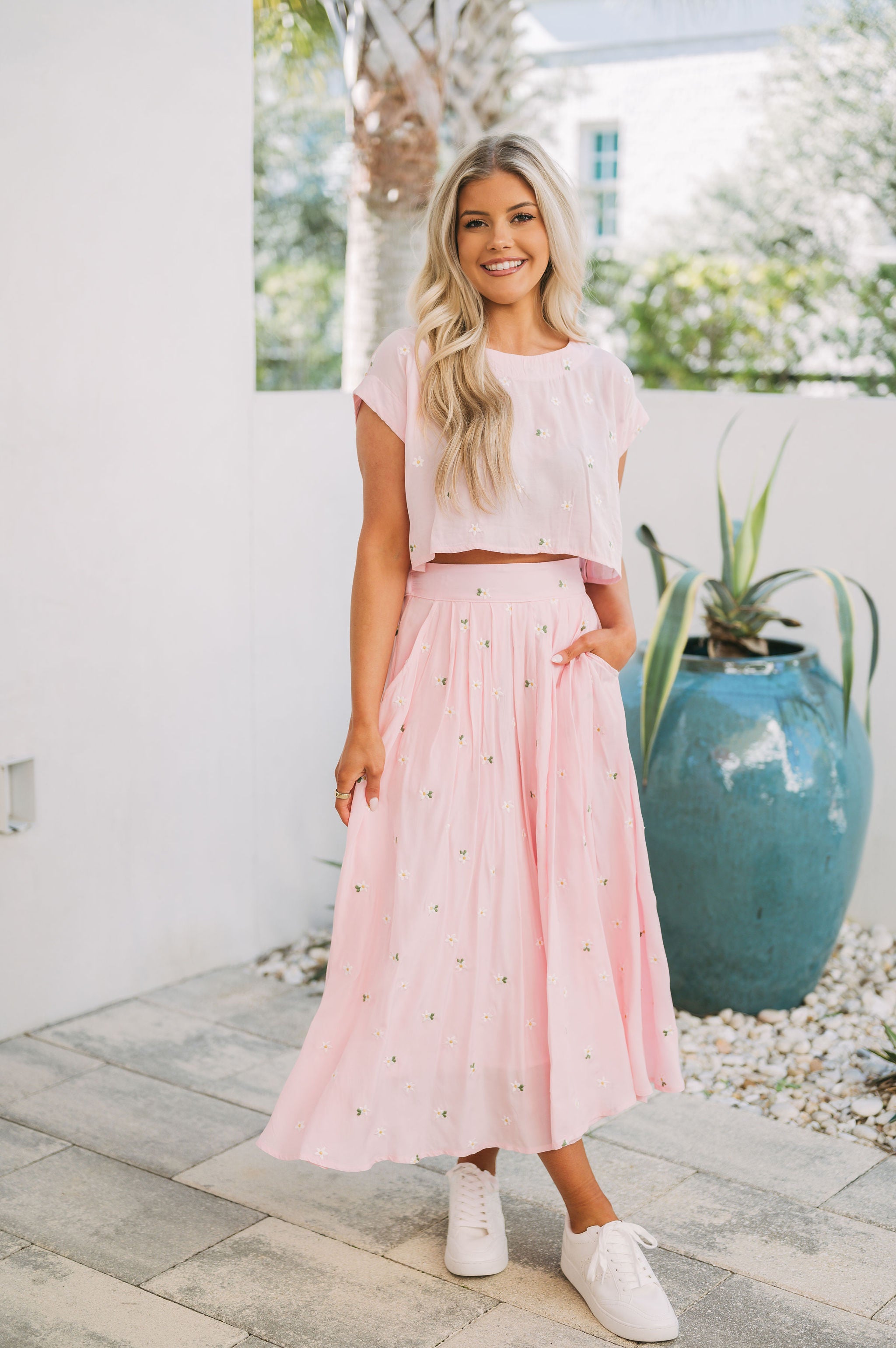 Darcy Crop Top & Midi Skirt Set- Light Pink