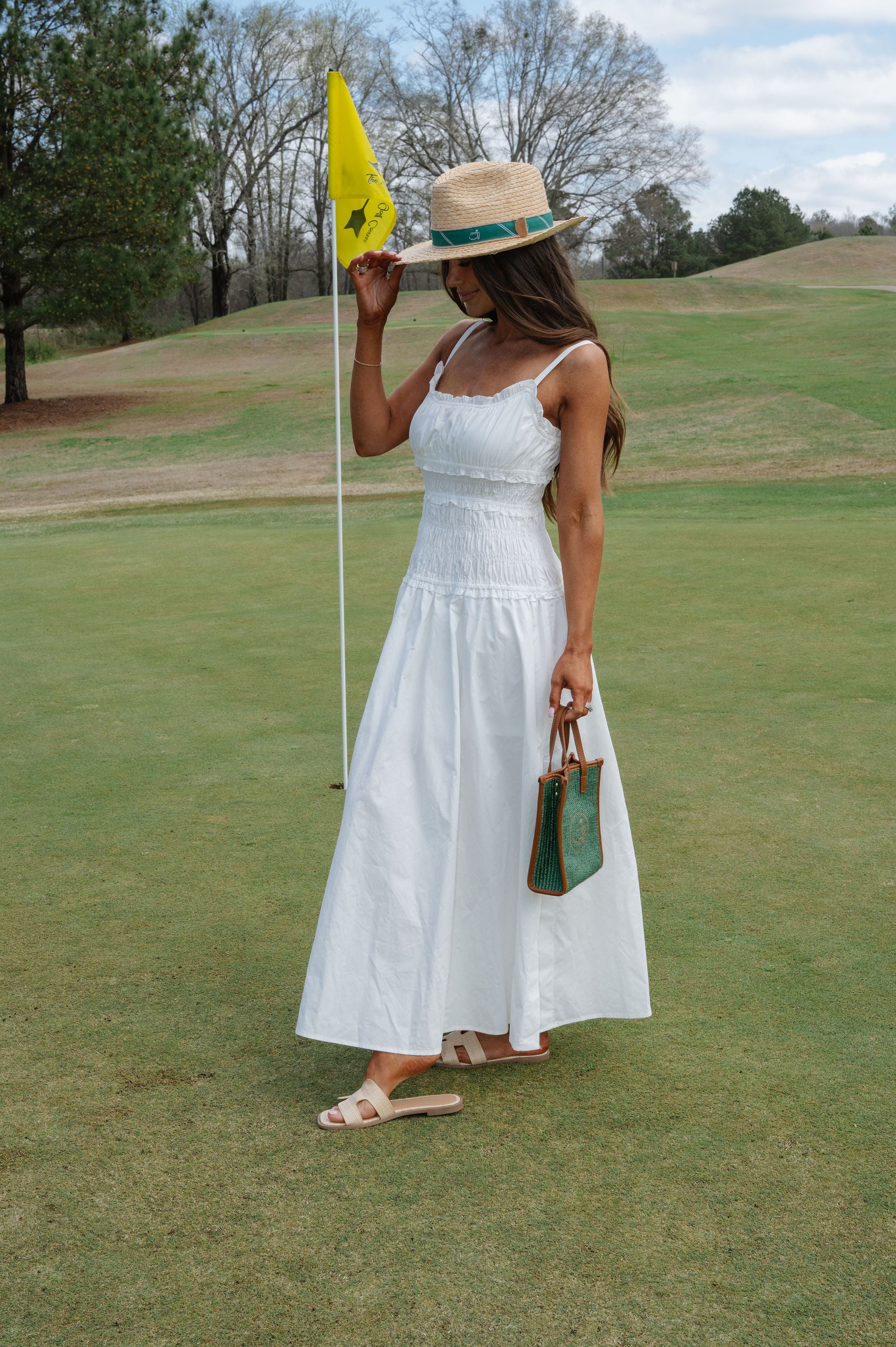 Smocked Maxi Dress-White