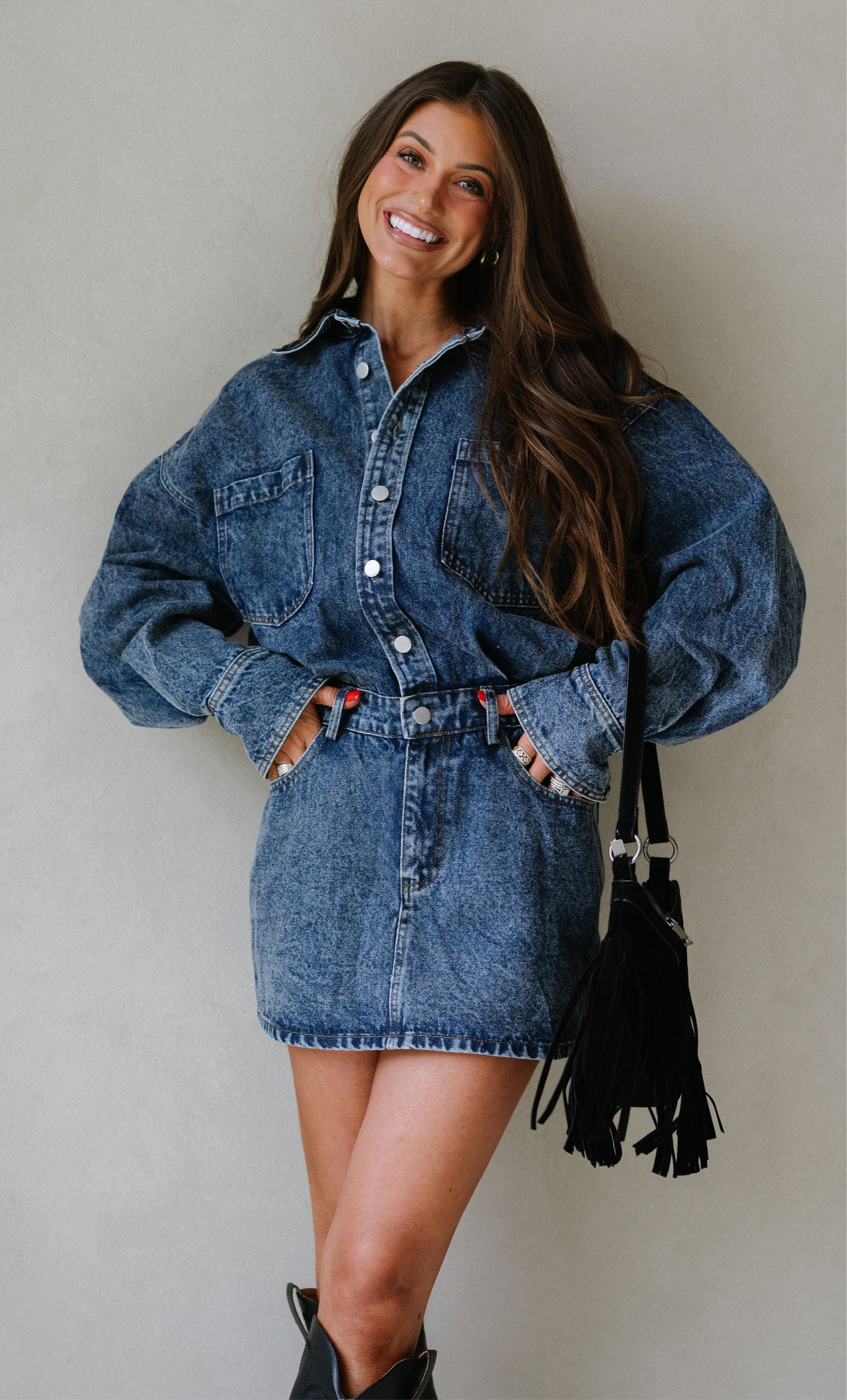 Calver Mini Dress-Denim