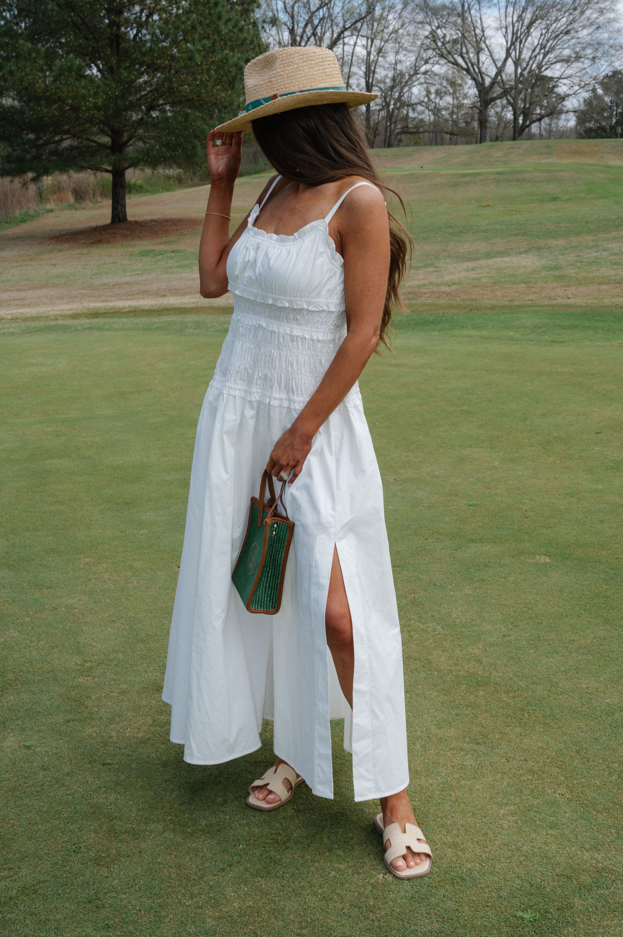 Smocked Maxi Dress-White