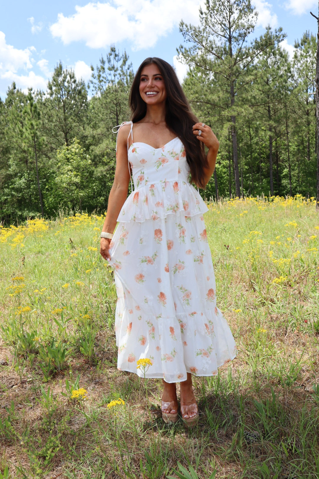 Carson Floral Dress-Orange/White