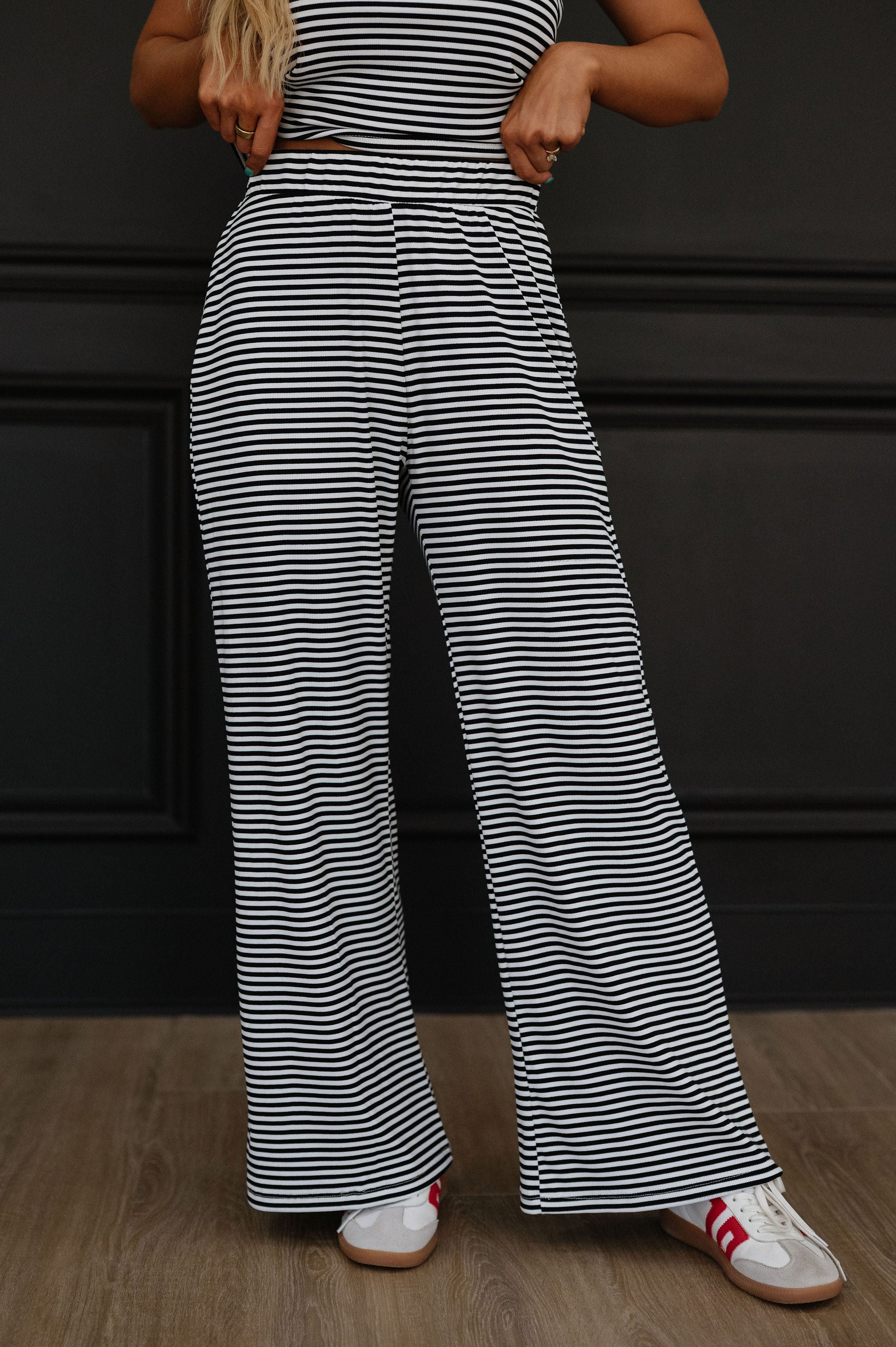 Bodhi Striped Pants Set-Black/Ivory