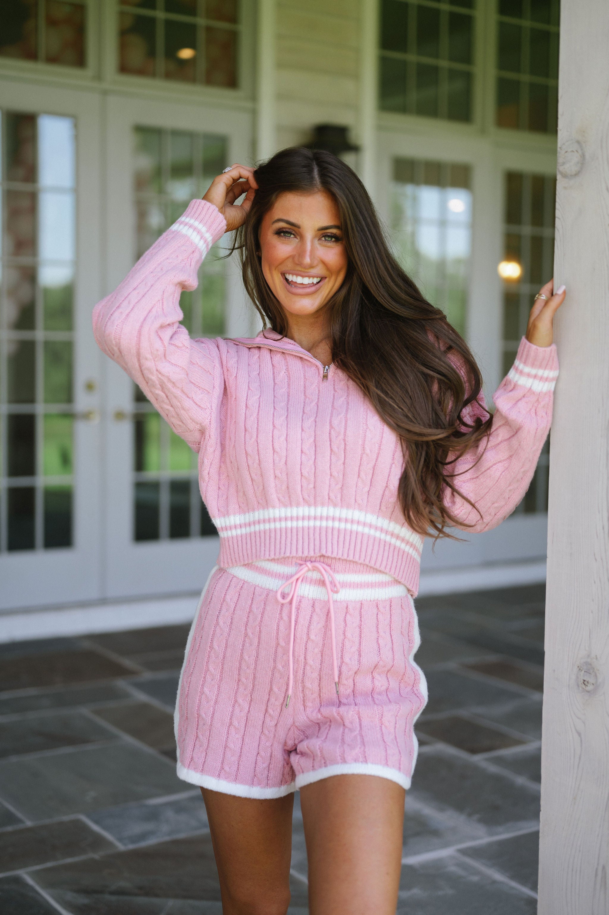 Ribbed Knit Sweater Set-Pink