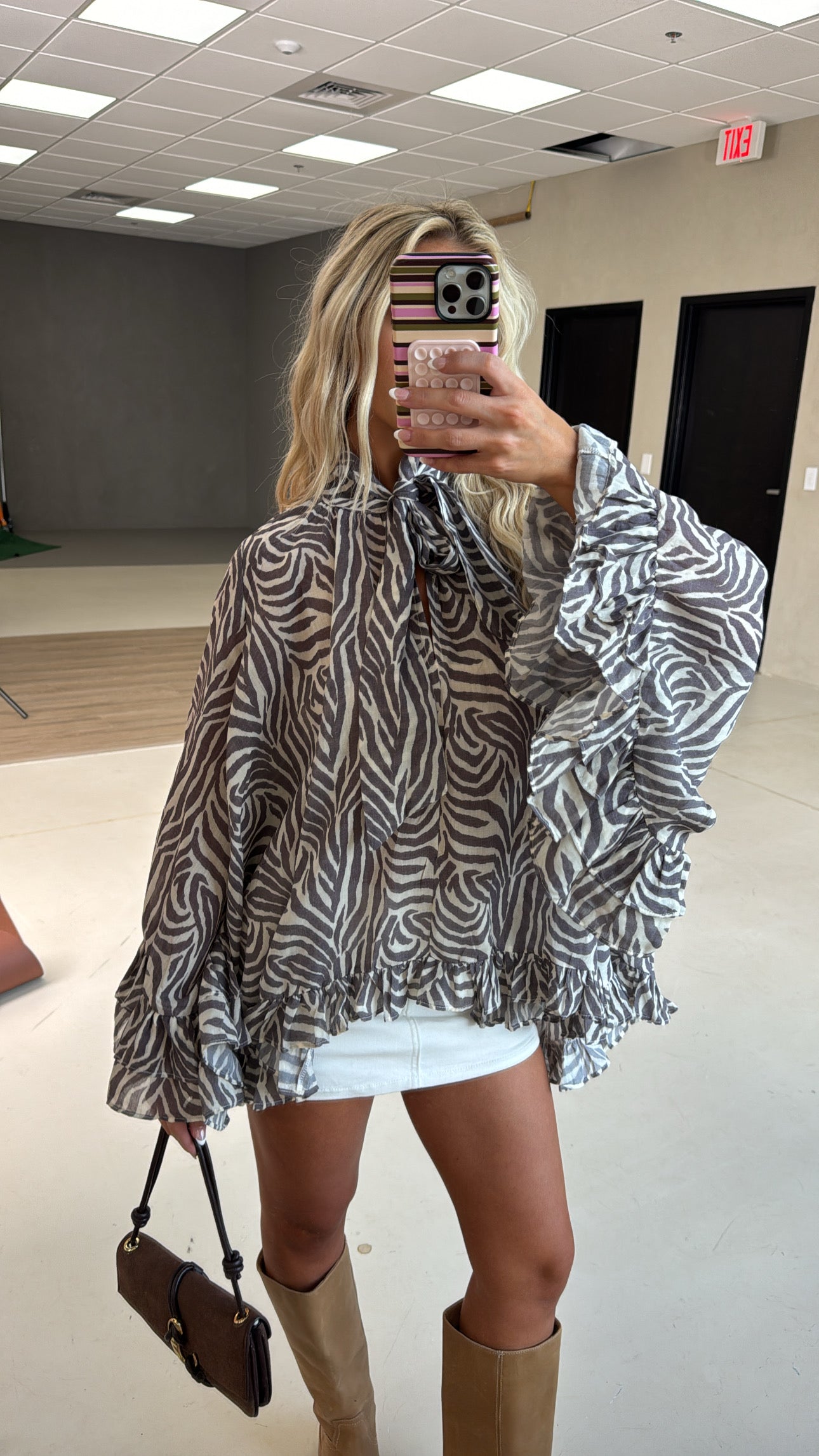 Zebra Print Ruffle Blouse