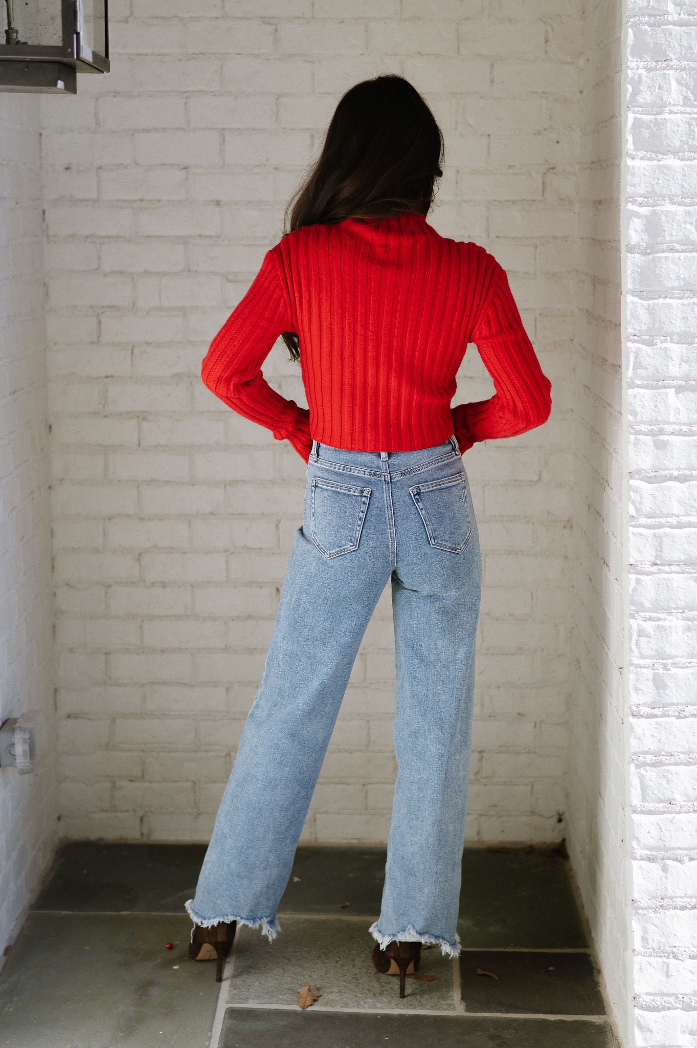 Courtney Mock Neck Top-Red